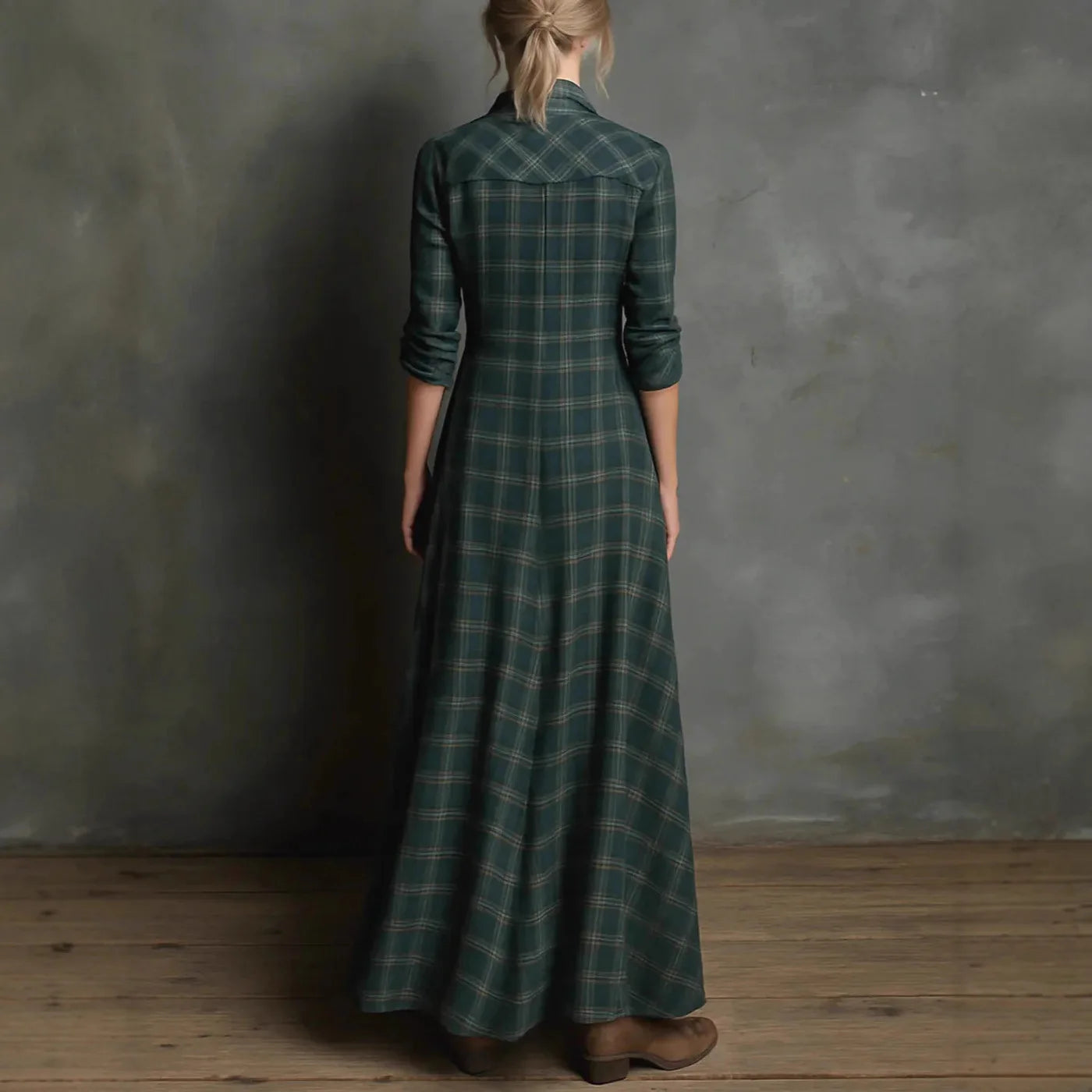 Retro Women's Plaid Long Dress