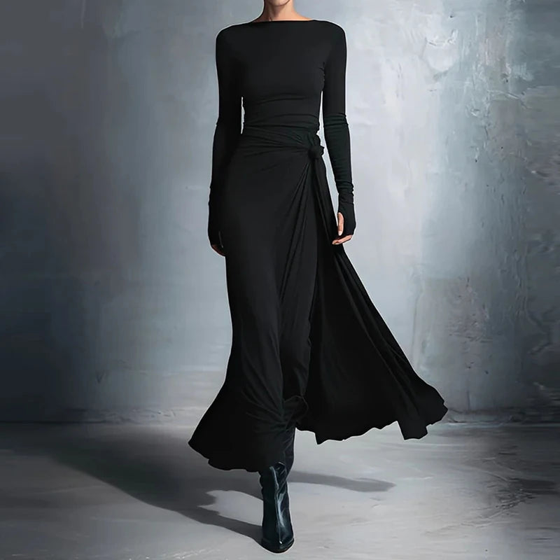 O Neck Long Sleeve Maxi Dress