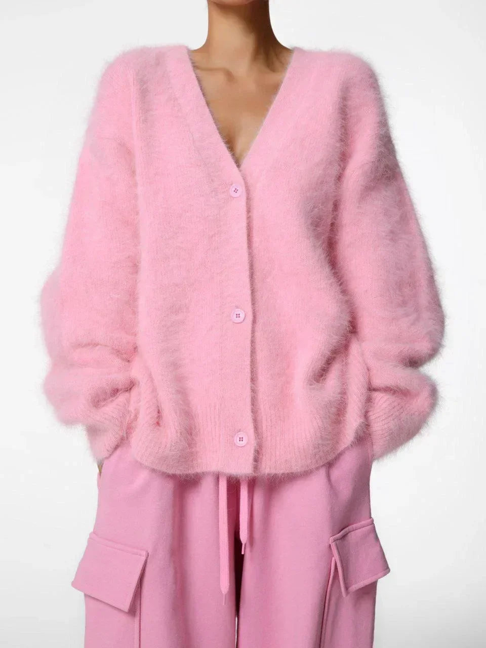 Long Sleeve Oversized Sweater with Buttons Solid Knitted