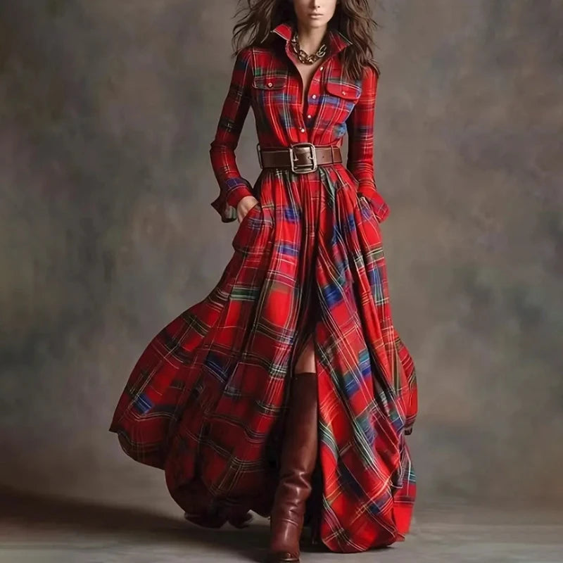 Plaid Print Maxi Dress