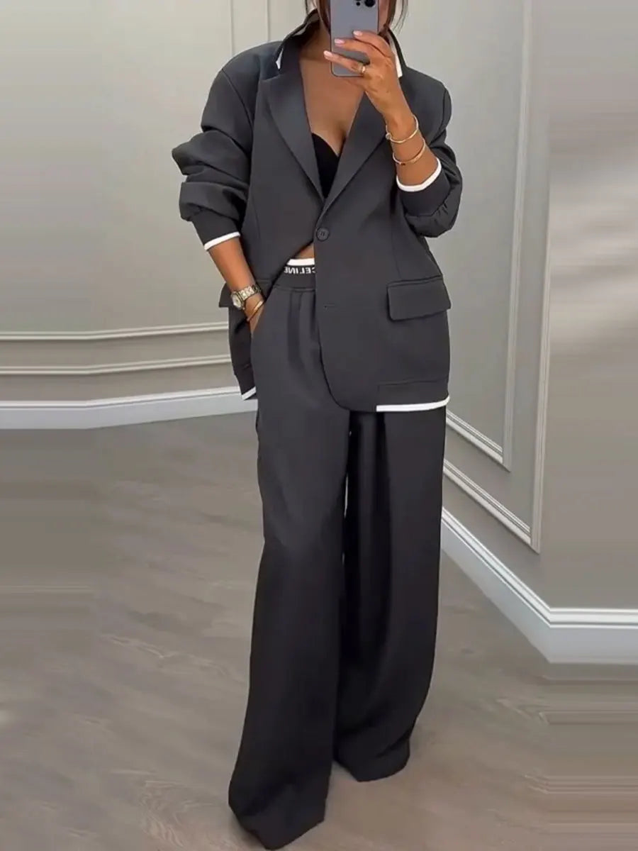 Temperament Women's Pants Suit Loose Solid Color