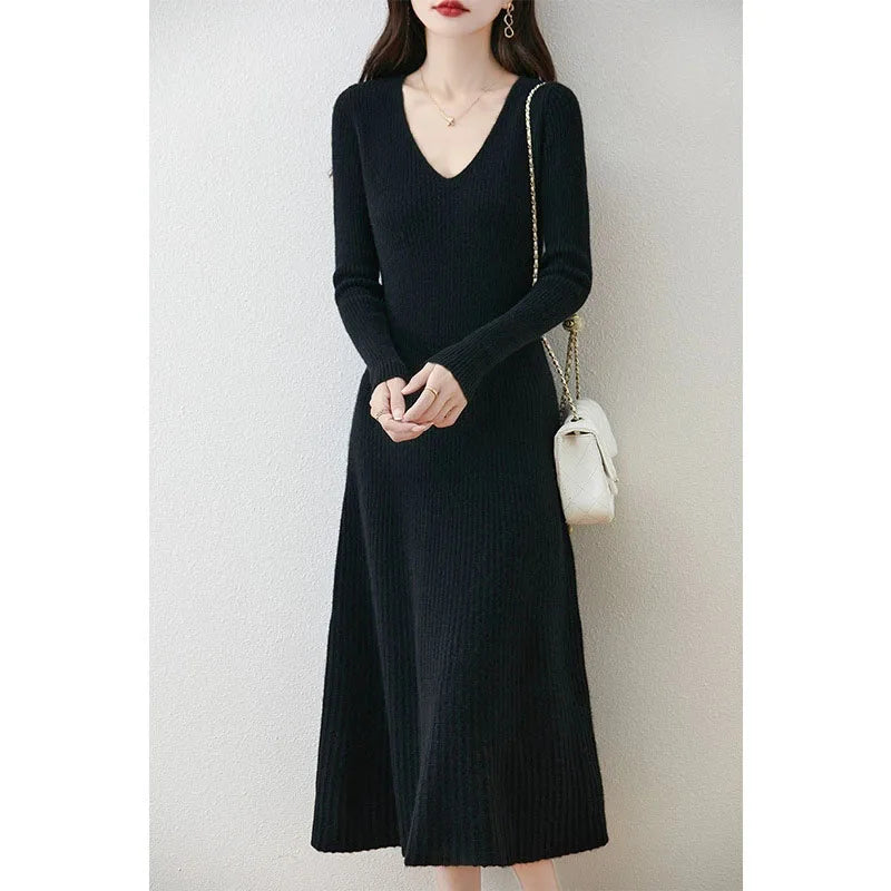 Solid Color Basic Sweater Dress