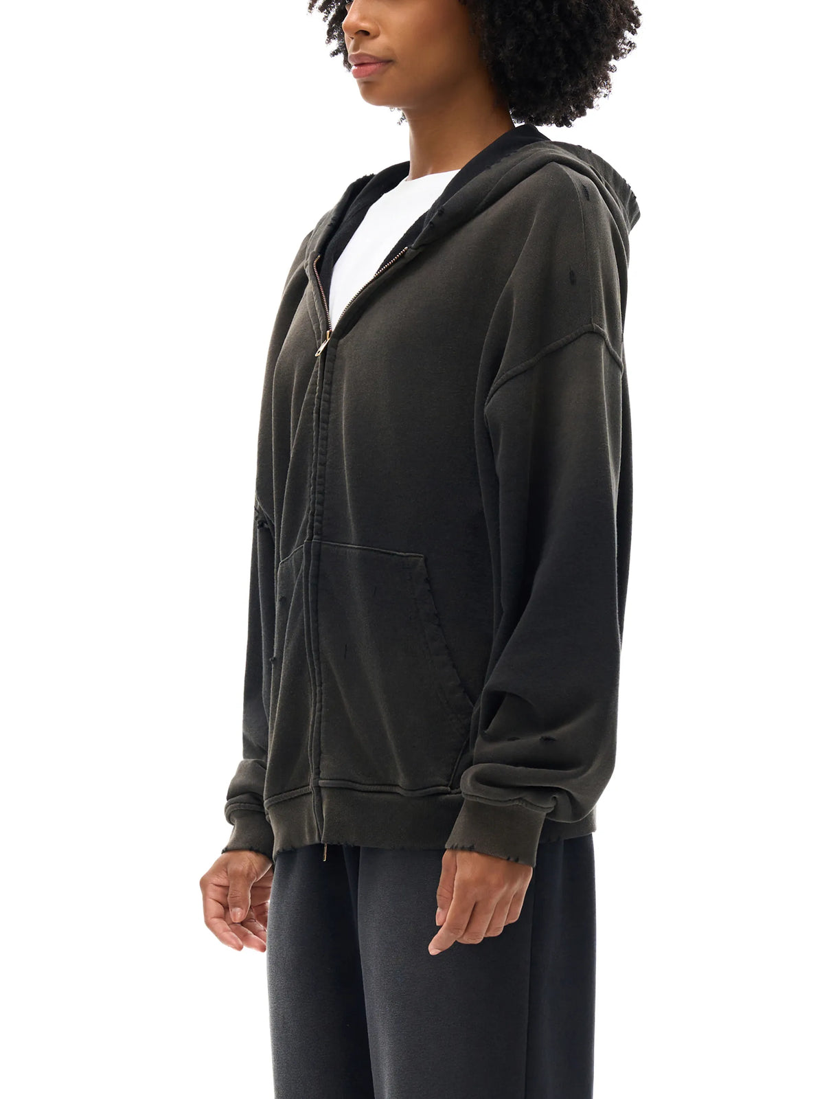 Hand-Frayed Sun fade Zip Hoodie