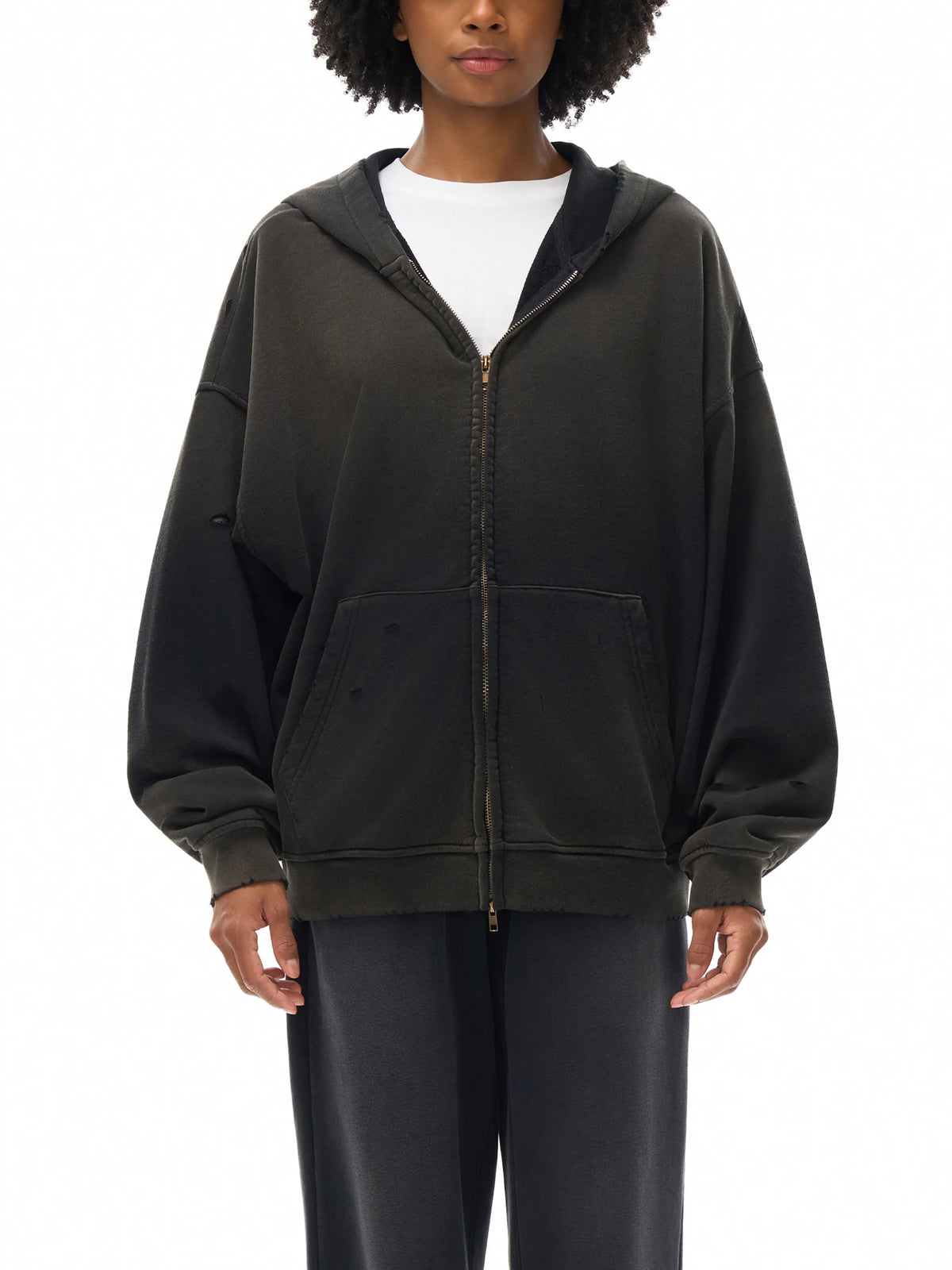 Hand-Frayed Sun fade Zip Hoodie