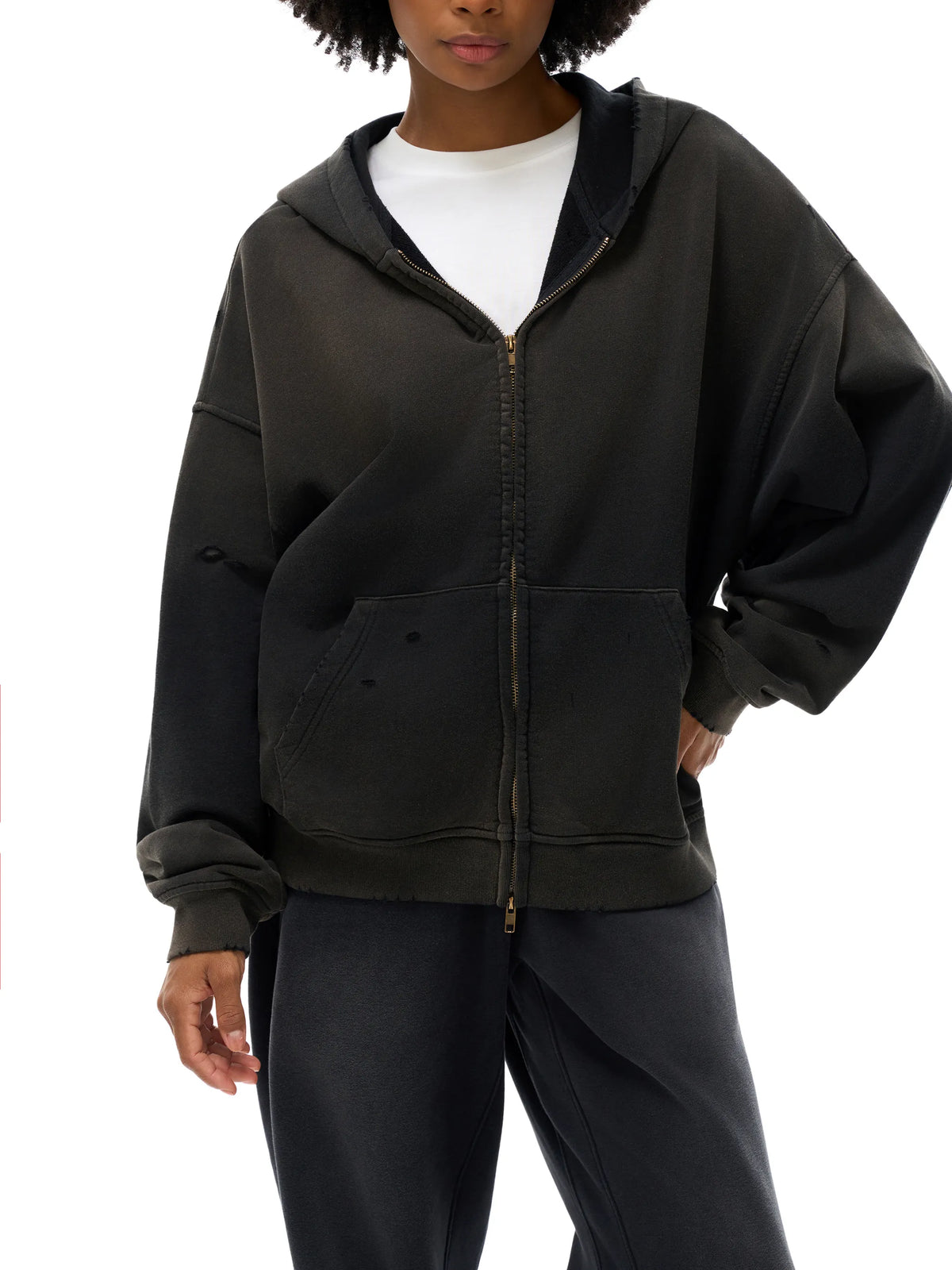 Hand-Frayed Sun fade Zip Hoodie
