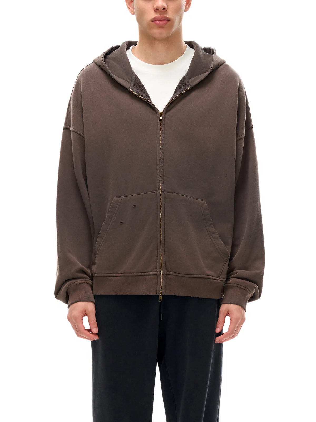 Hand-Frayed Sun fade Zip Hoodie