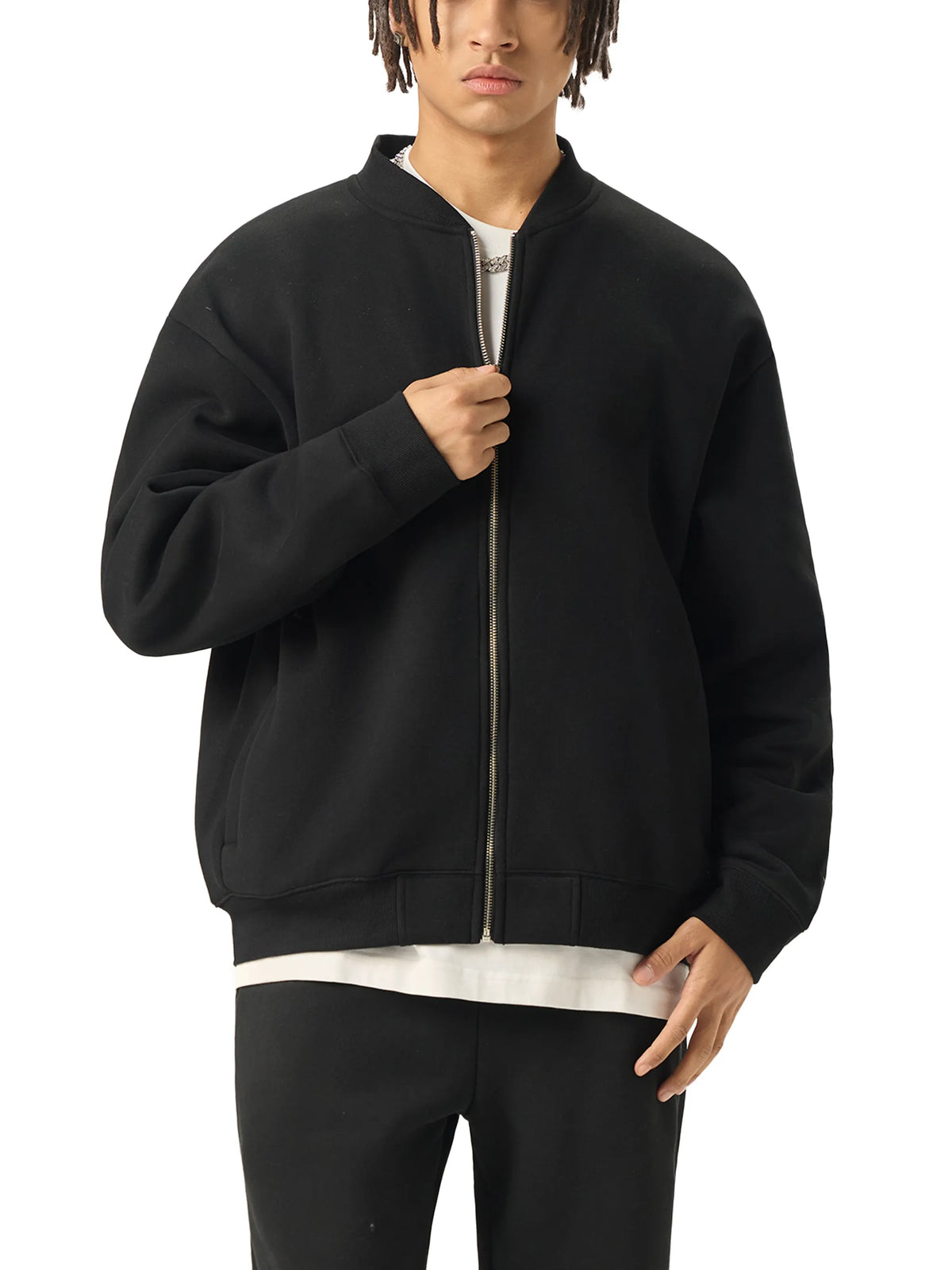 Essential Zip-Up Fleeced Varsity Jacket