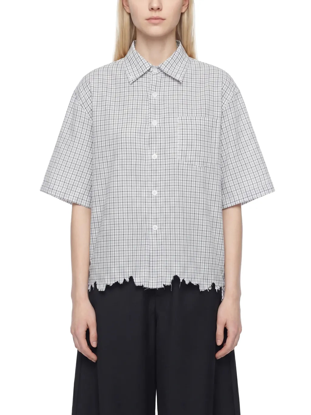 Distressed Plaid Boxy Shirt