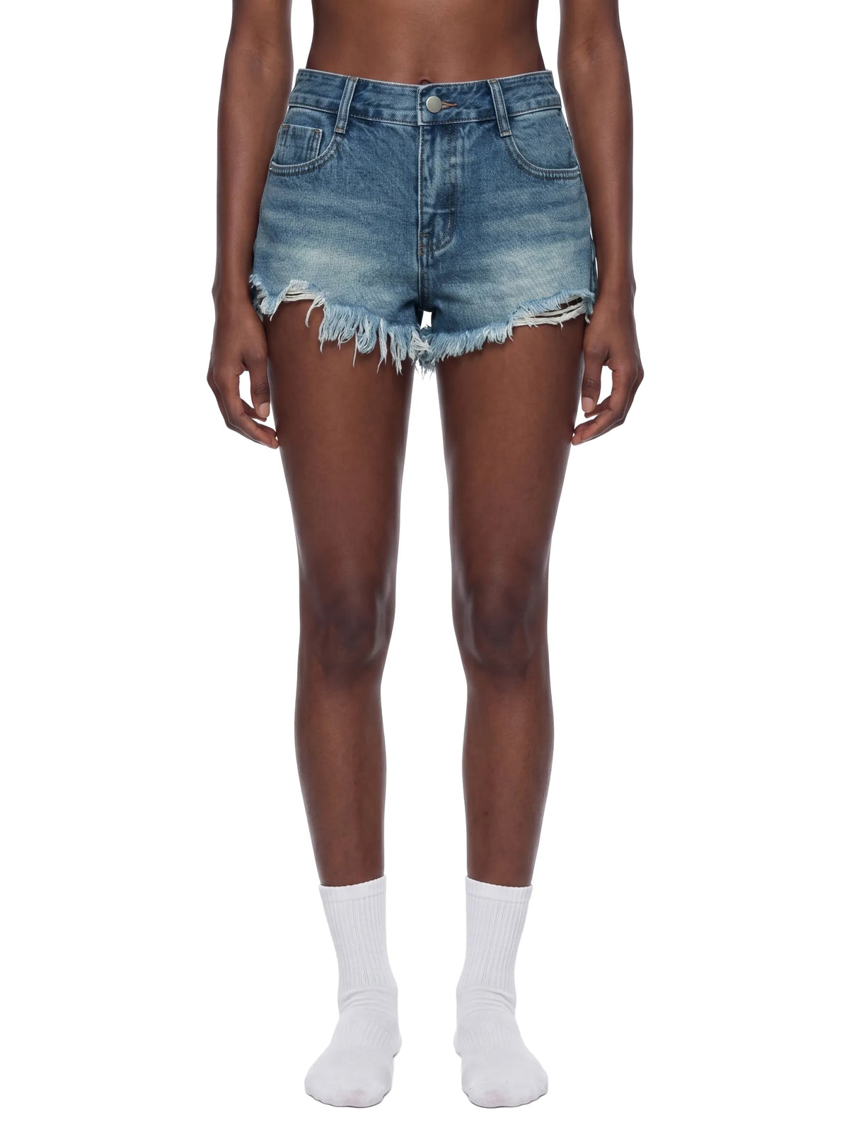 Vintage Wash Raw Hem Denim Shorts