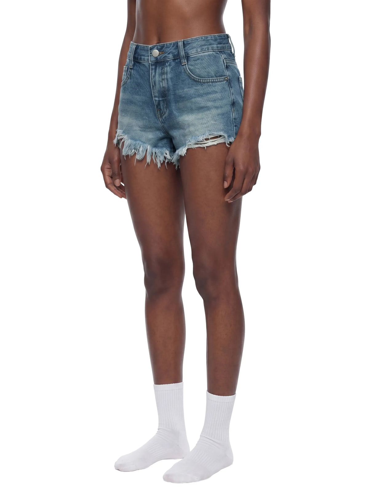 Vintage Wash Raw Hem Denim Shorts