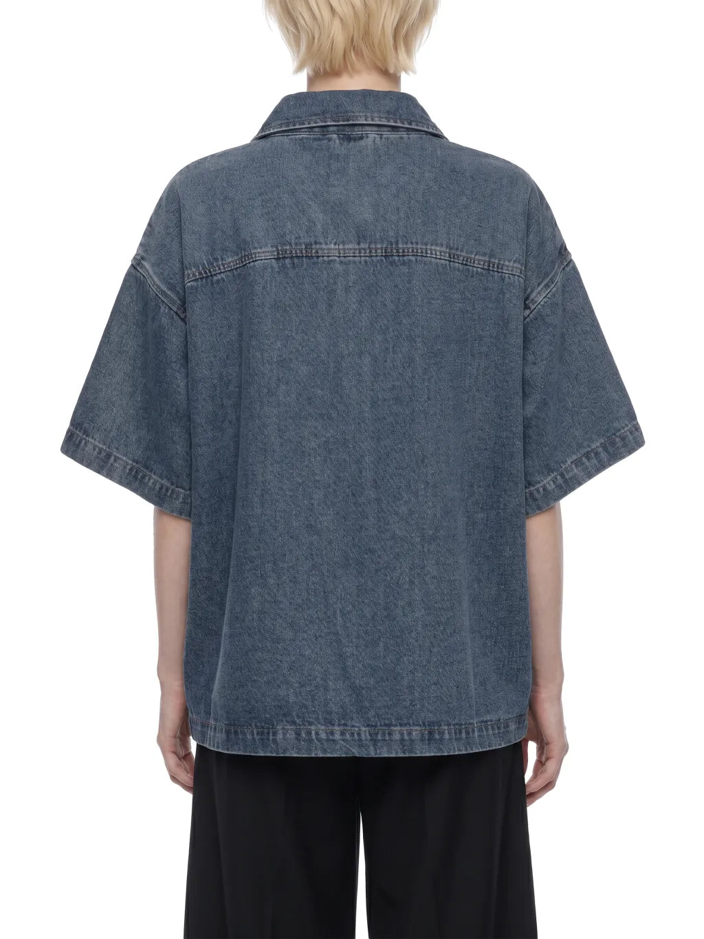 Vintage Wash Boxy Quarter-Zip Denim Shirt