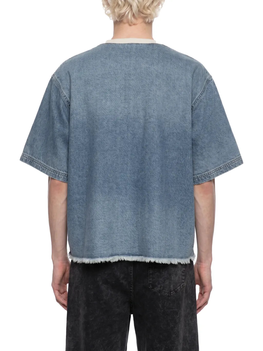 Vintage Wash Boxy Raw Hem Denim T-Shirt