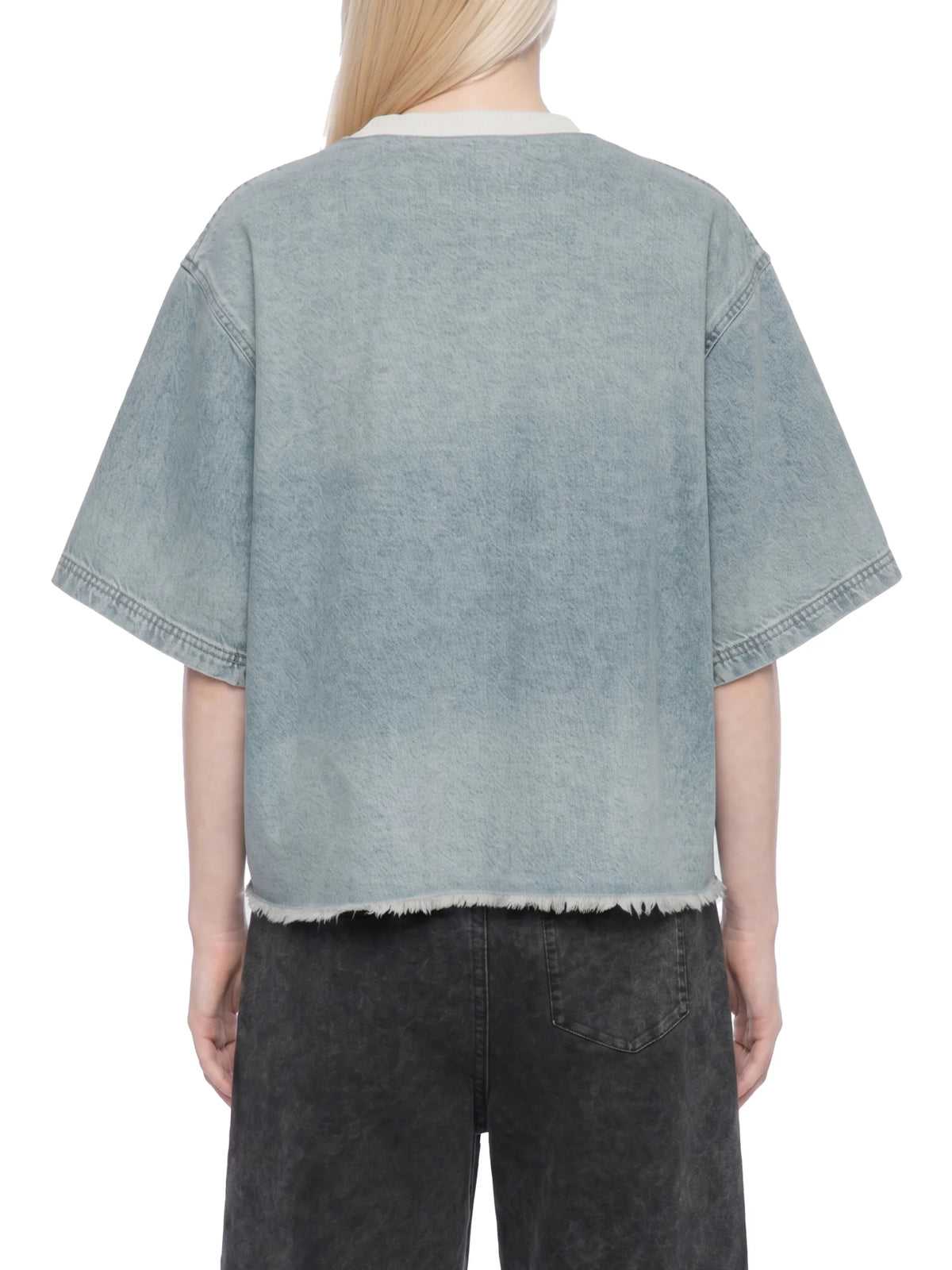 Vintage Wash Boxy Raw Hem Denim T-Shirt