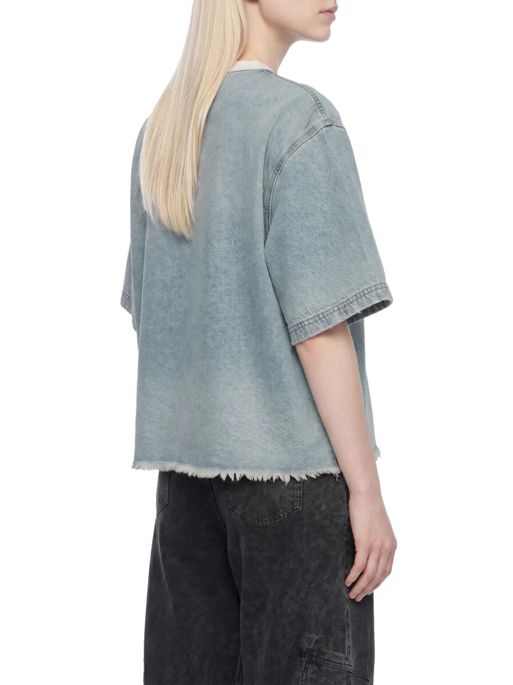 Vintage Wash Boxy Raw Hem Denim T-Shirt