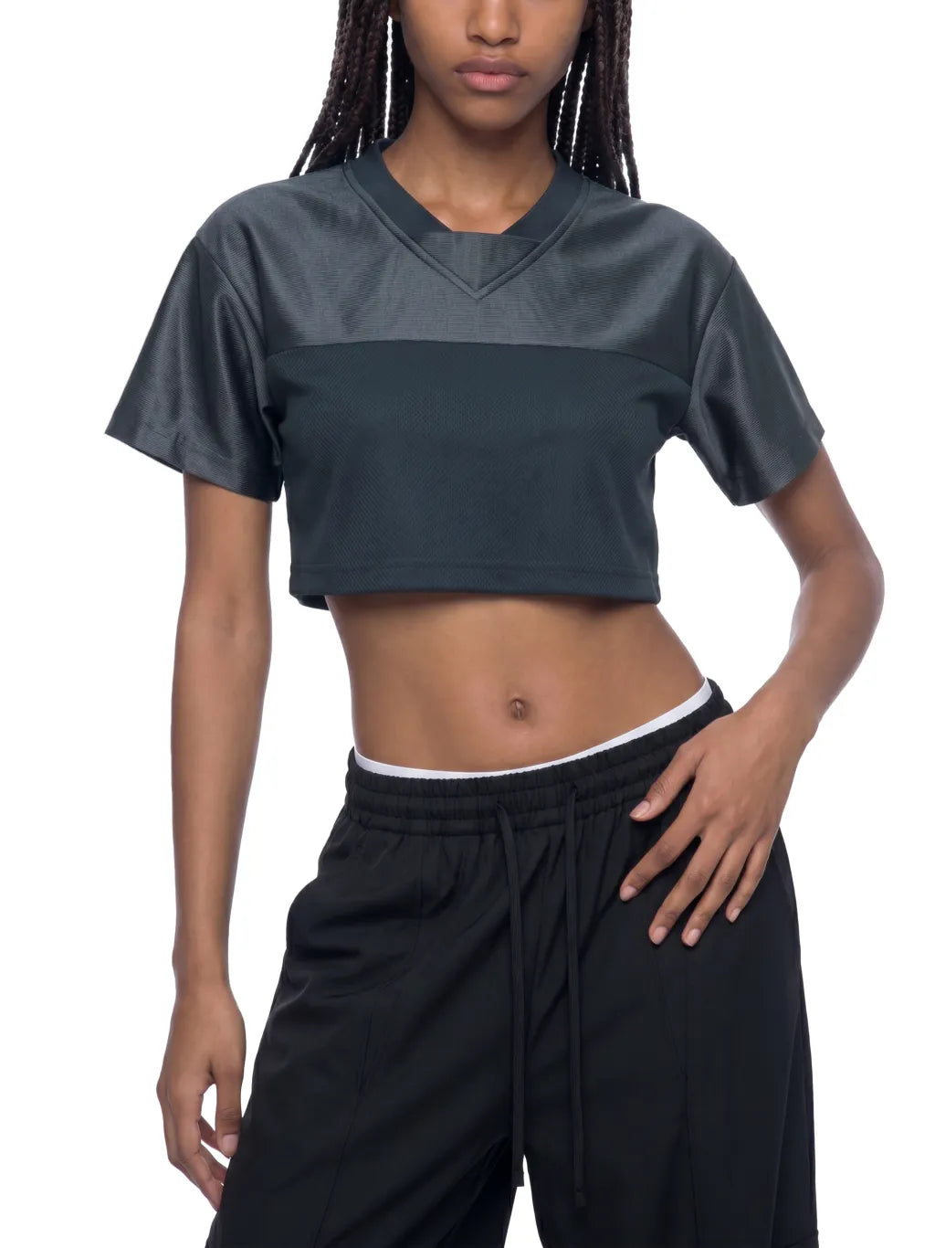 Cropped Paneled V-Neck Jersey