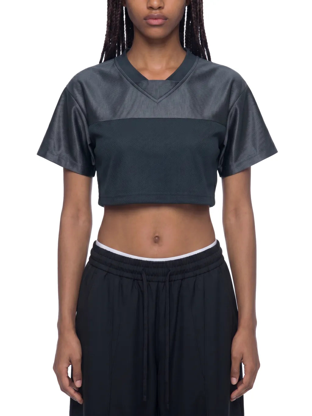 Cropped Paneled V-Neck Jersey