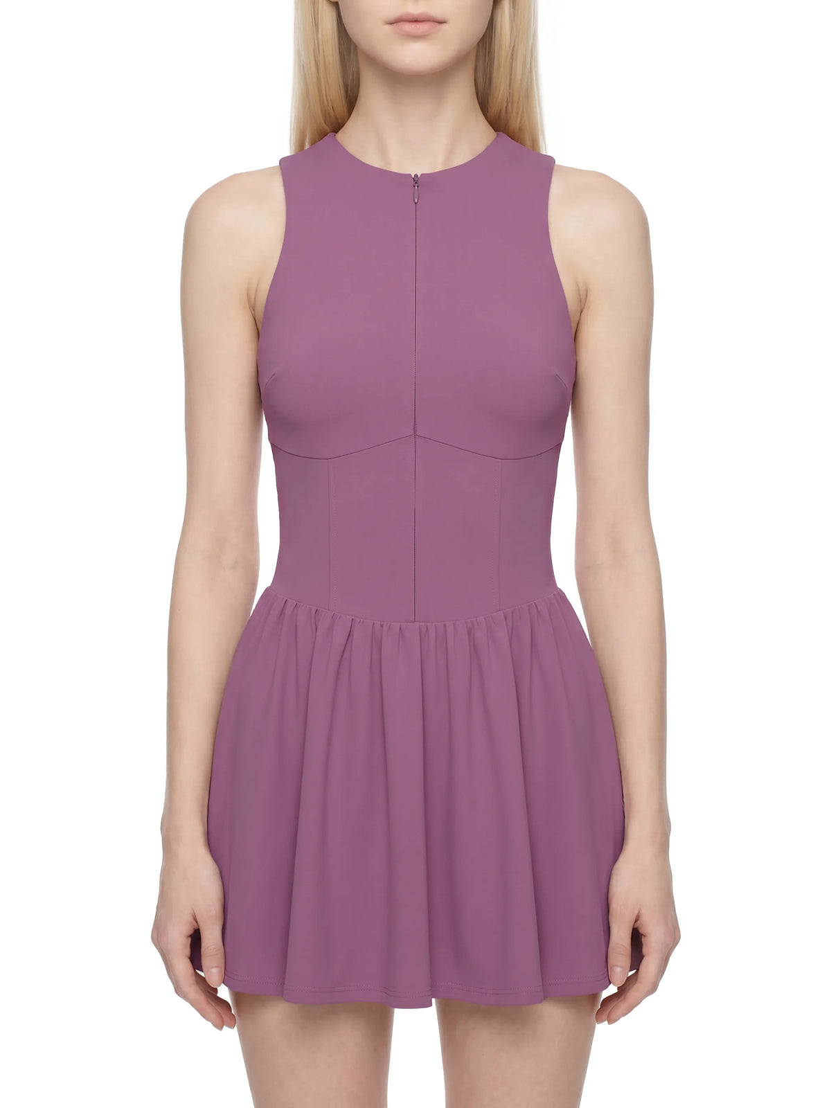 Ruched Sleeveless Full-Zip Dress