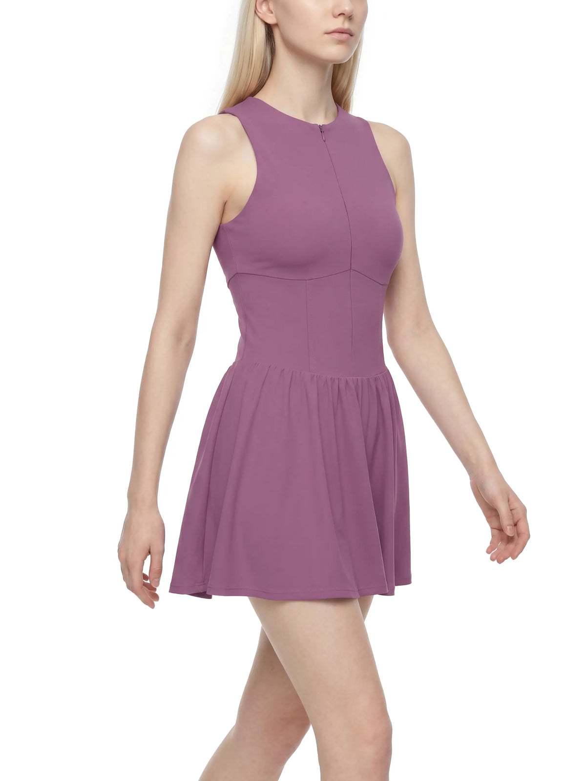 Ruched Sleeveless Full-Zip Dress