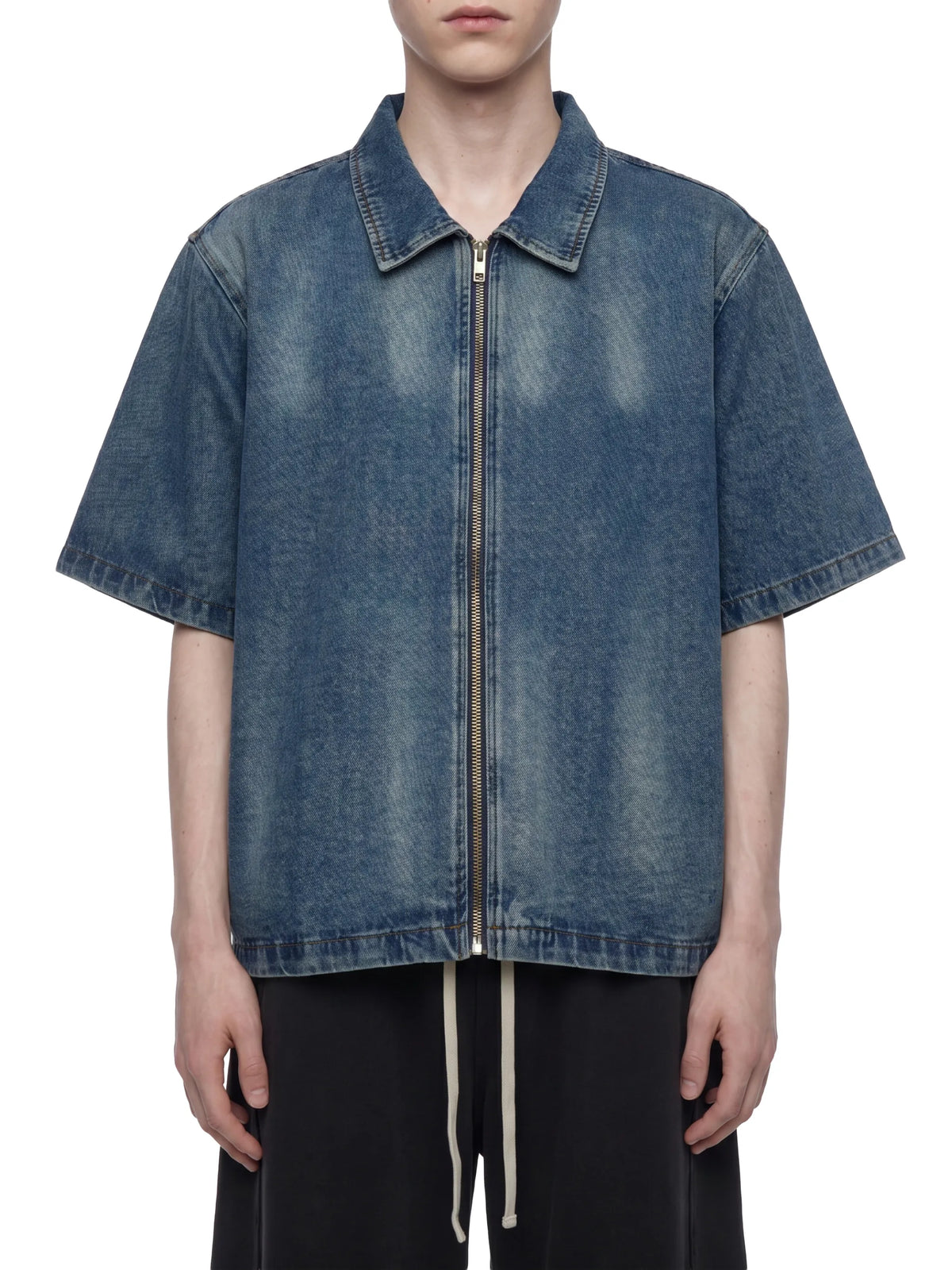 Vintage Washed Full-Zip Denim Shirt