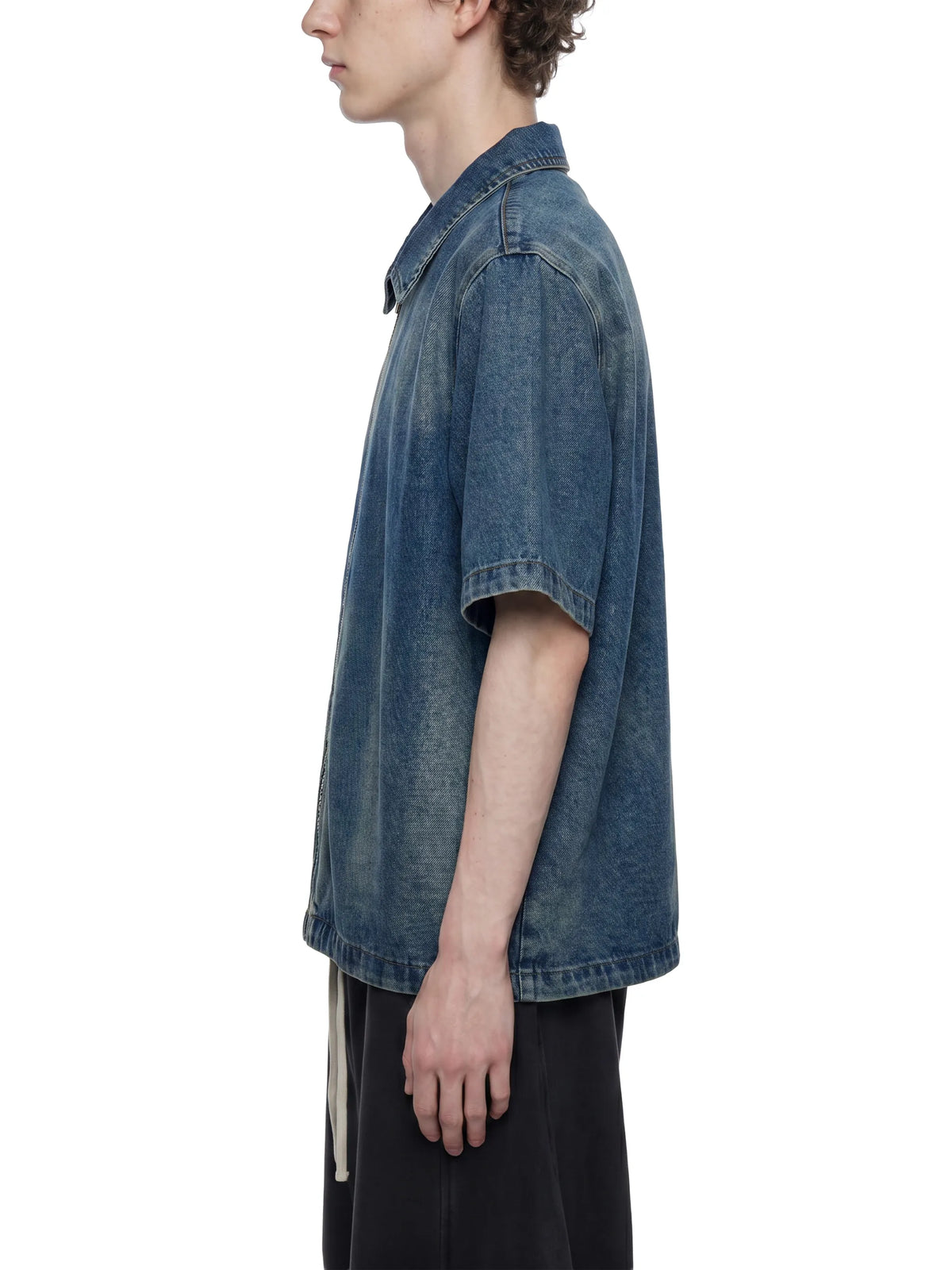 Vintage Washed Full-Zip Denim Shirt