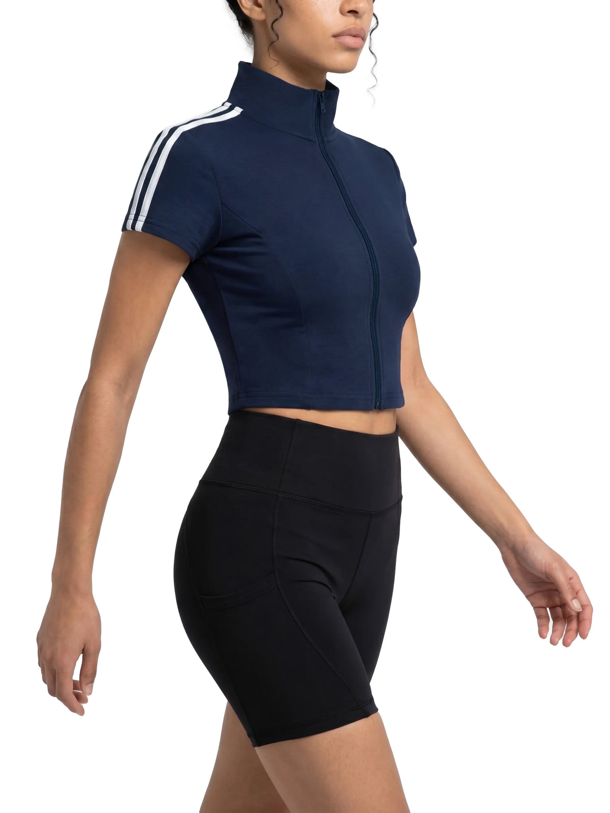 Cropped Full Zip Short Sleeve T-Shirt