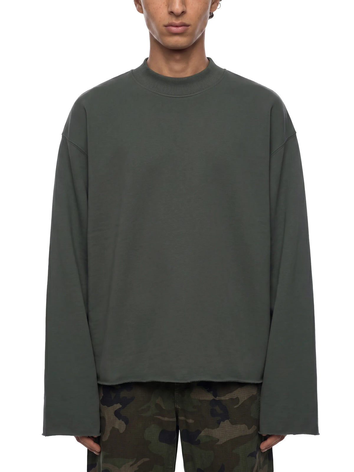 Mock Neck Raw Edge Boxy Sweatshirt