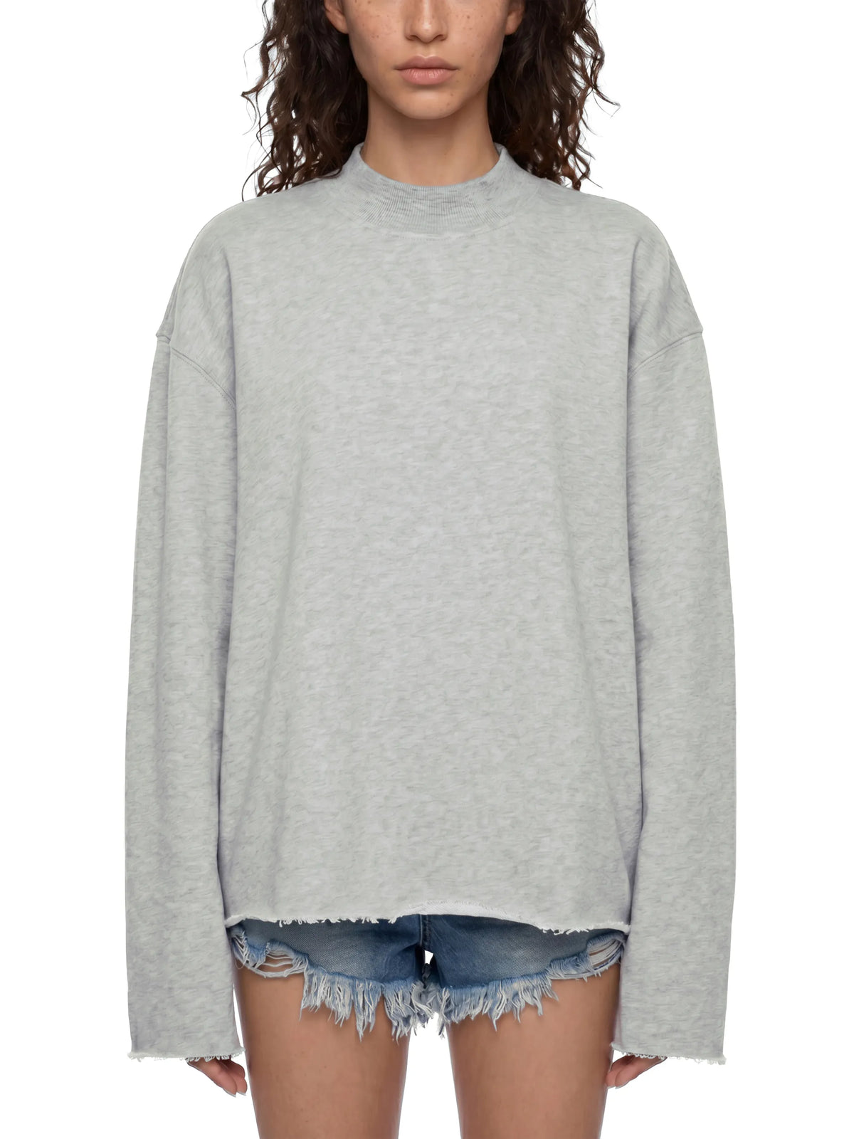 Mock Neck Raw Edge Boxy Sweatshirt