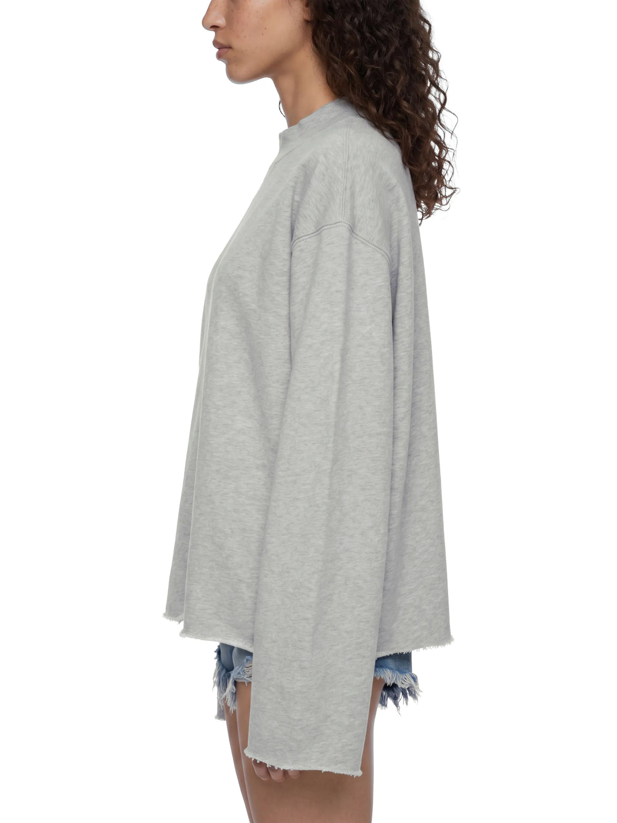Mock Neck Raw Edge Boxy Sweatshirt
