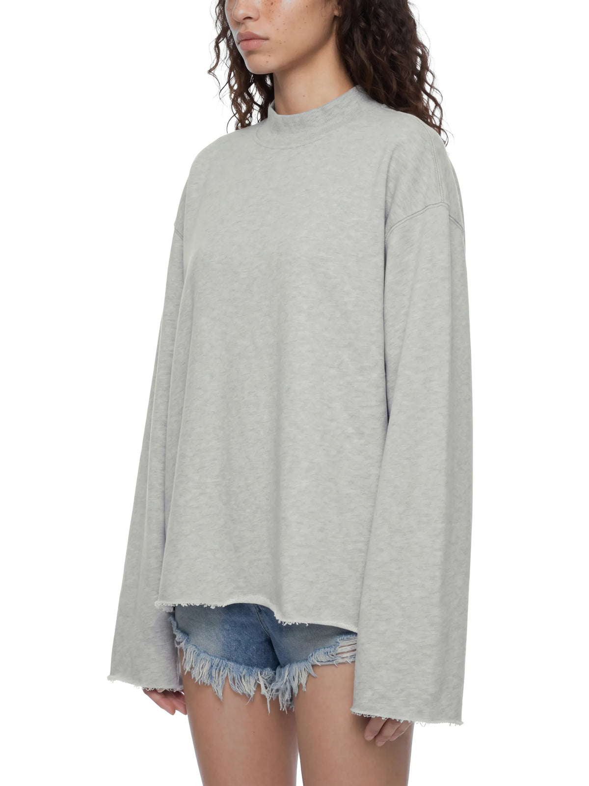 Mock Neck Raw Edge Boxy Sweatshirt