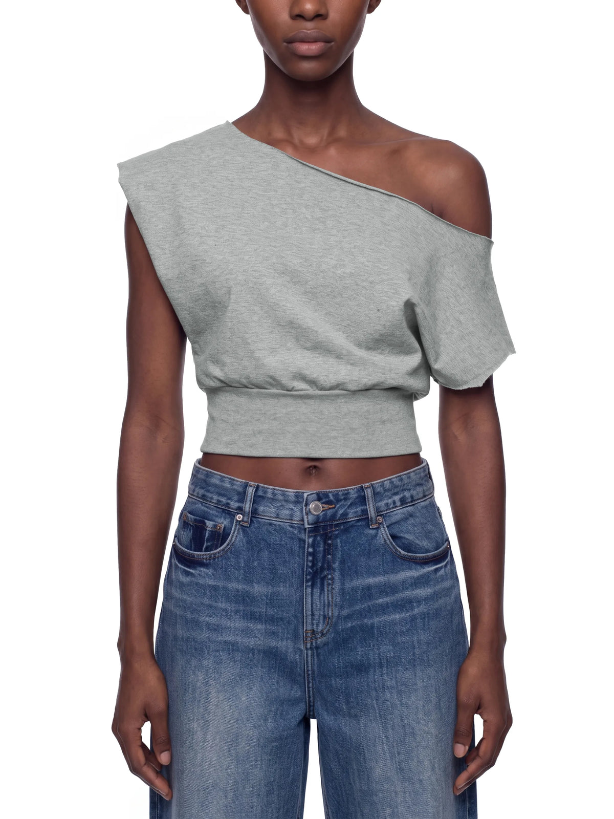 Boatneck Raw Edge Crop T-Shirt