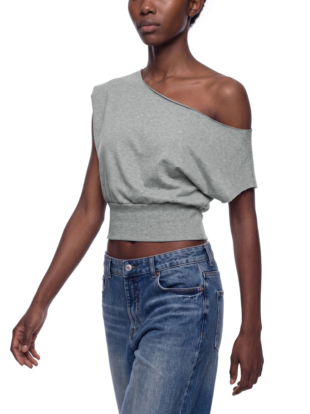 Boatneck Raw Edge Crop T-Shirt