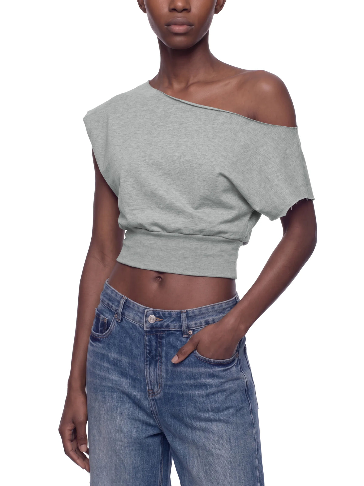 Boatneck Raw Edge Crop T-Shirt