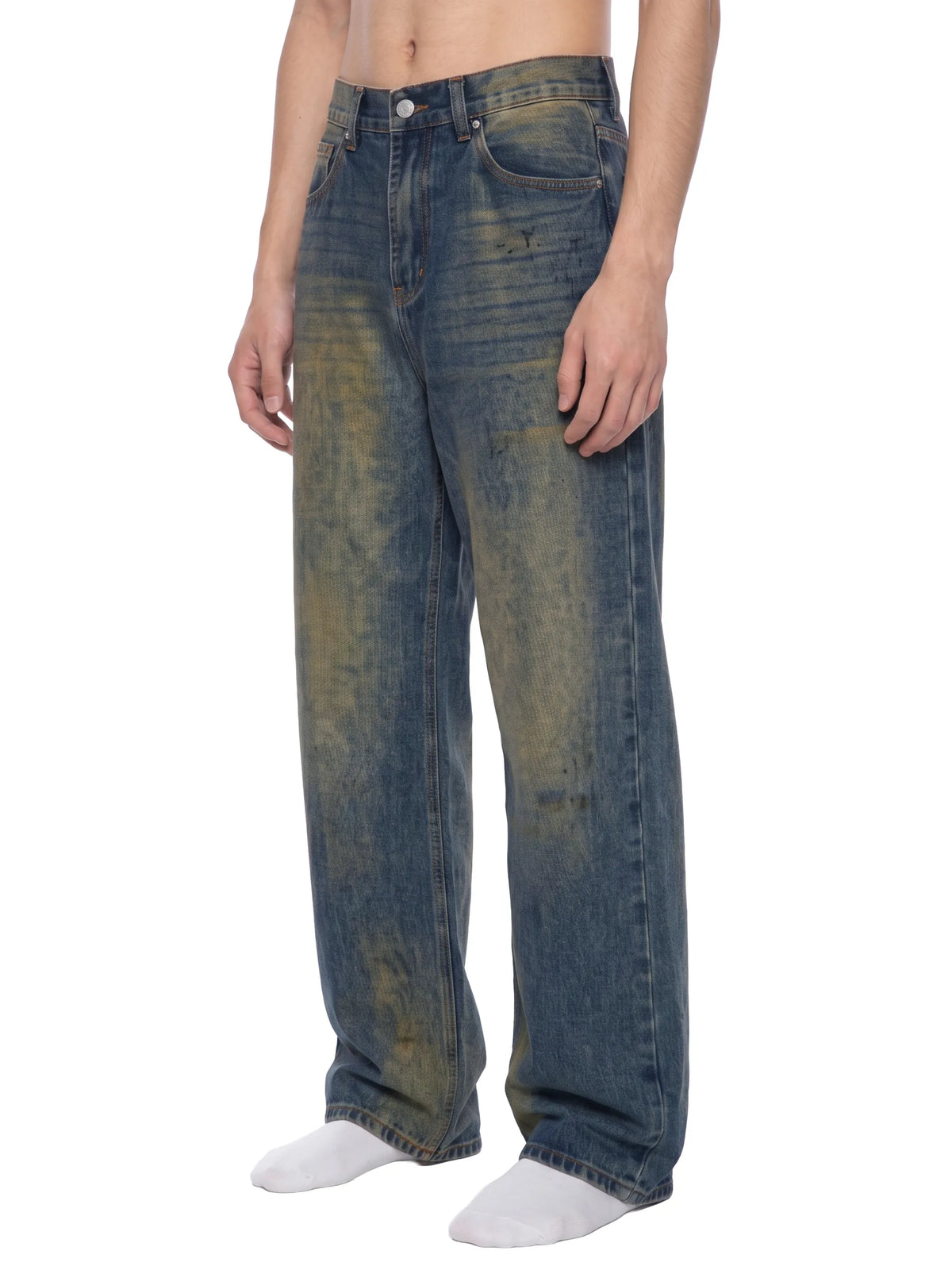 Vintage Wash Wide Leg Denim Jeans