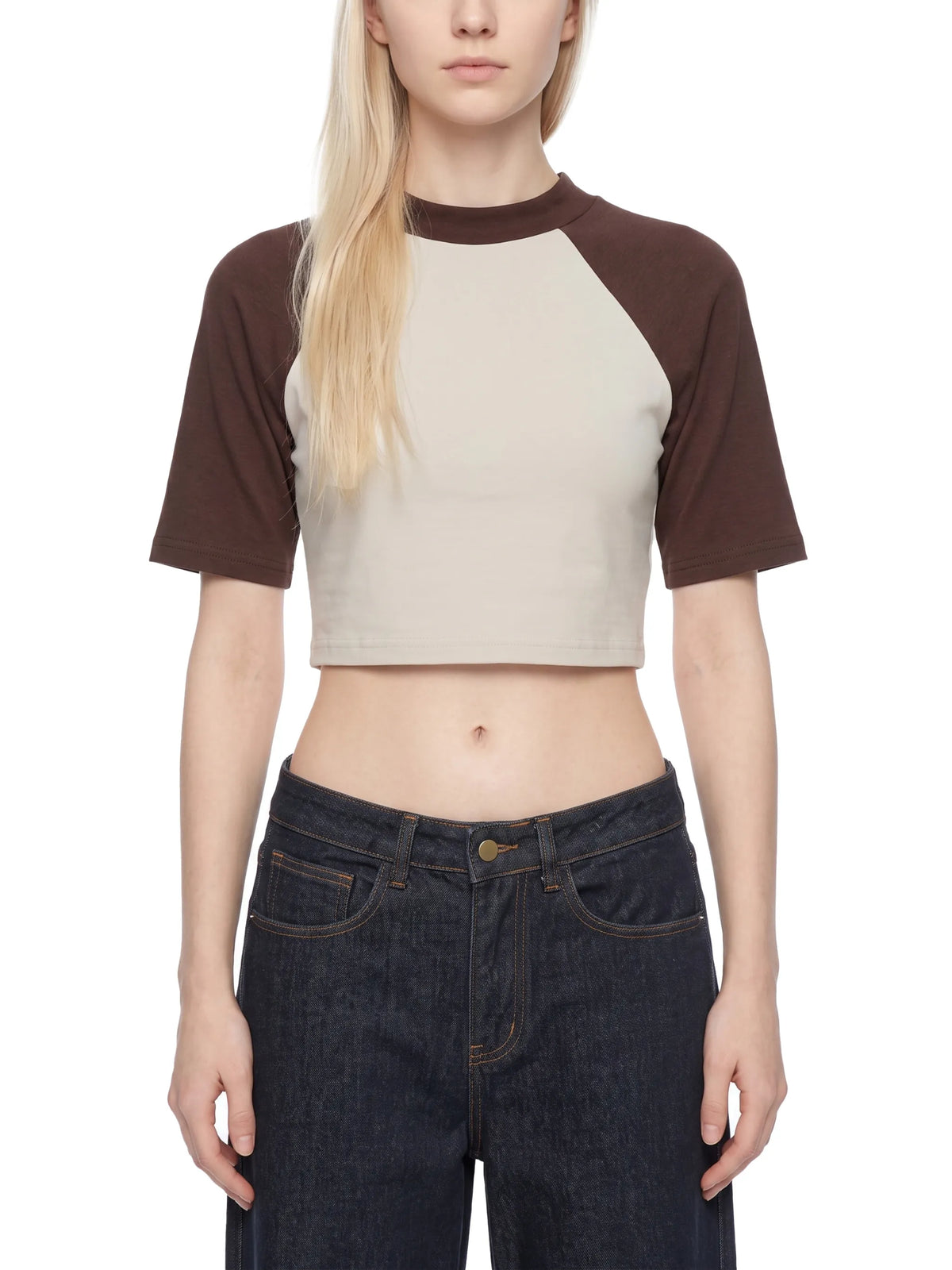 Color Block Raglan Crop T-Shirt
