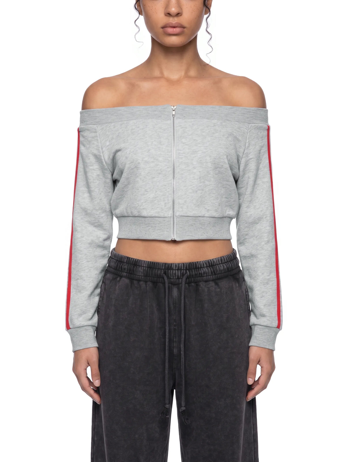 Off-Shoulder Full Zip Hoodie