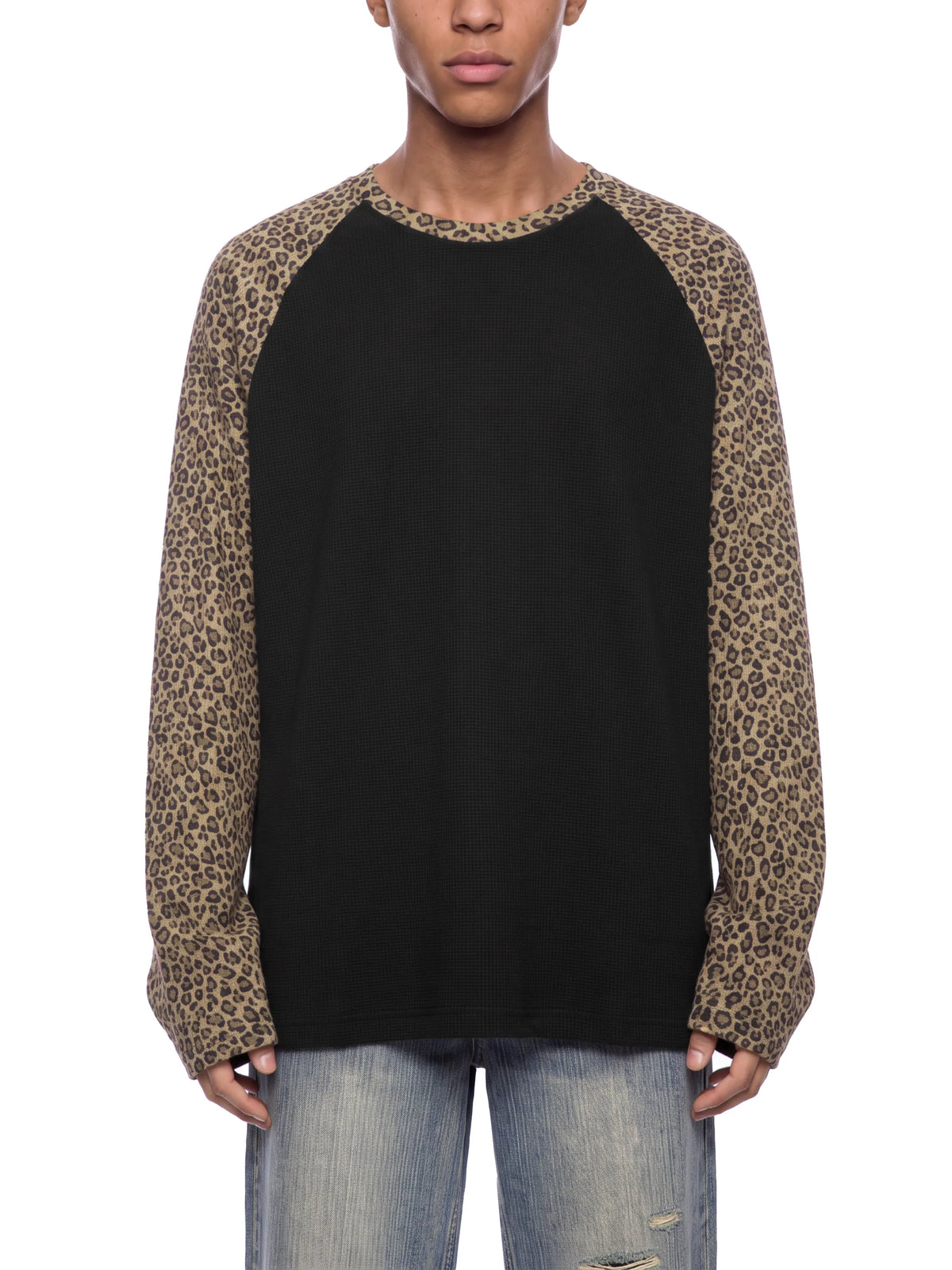 Leopard Panel Raglan Sleeve T-Shirt