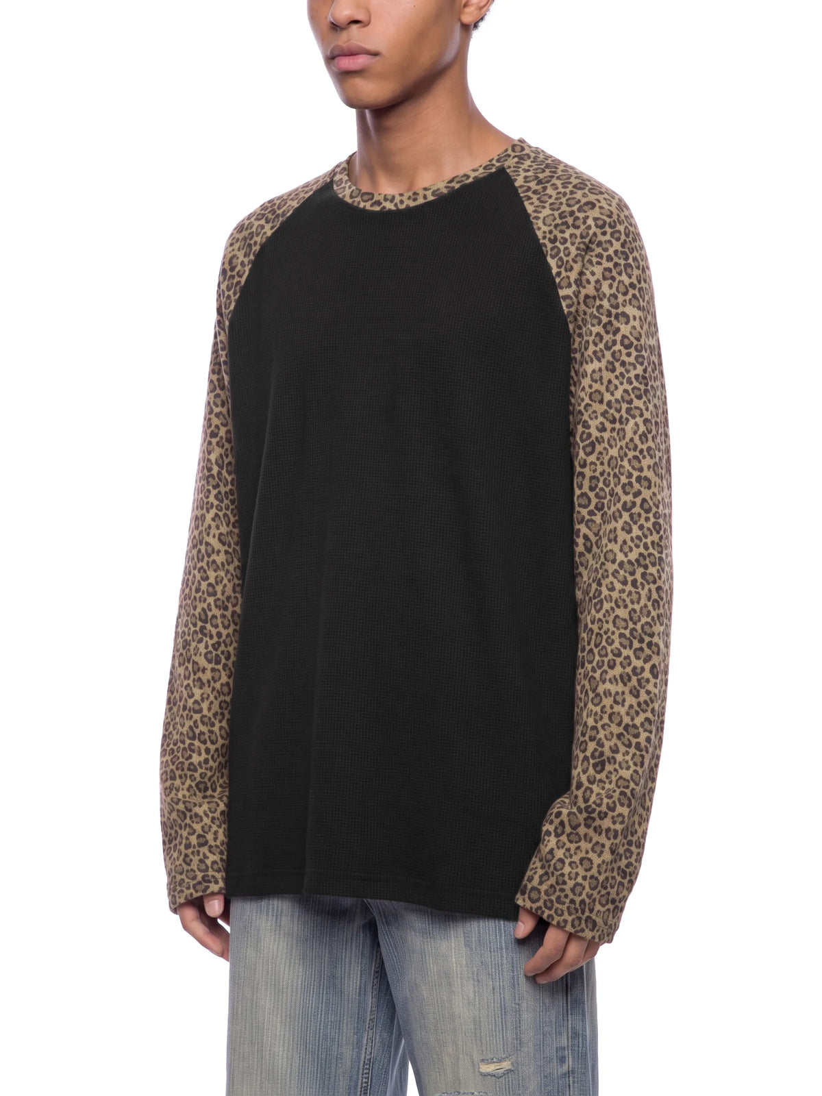 Leopard Panel Raglan Sleeve T-Shirt