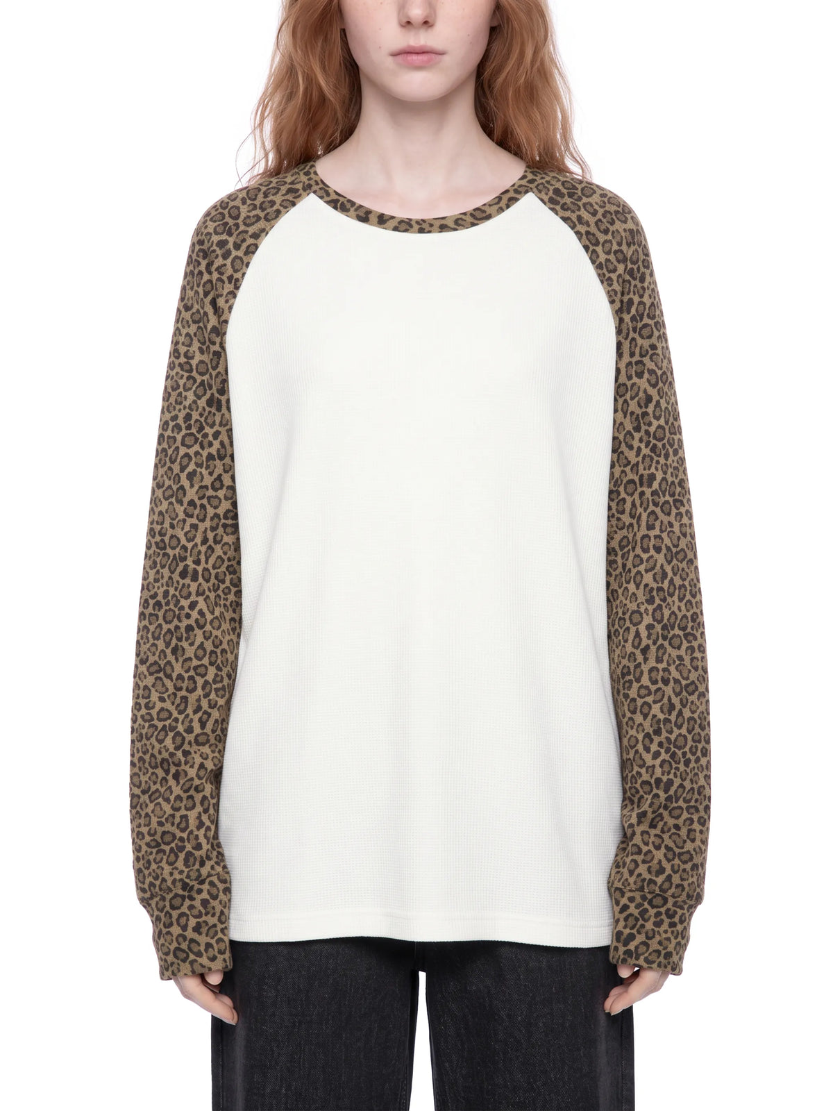 Leopard Panel Raglan Sleeve T-Shirt