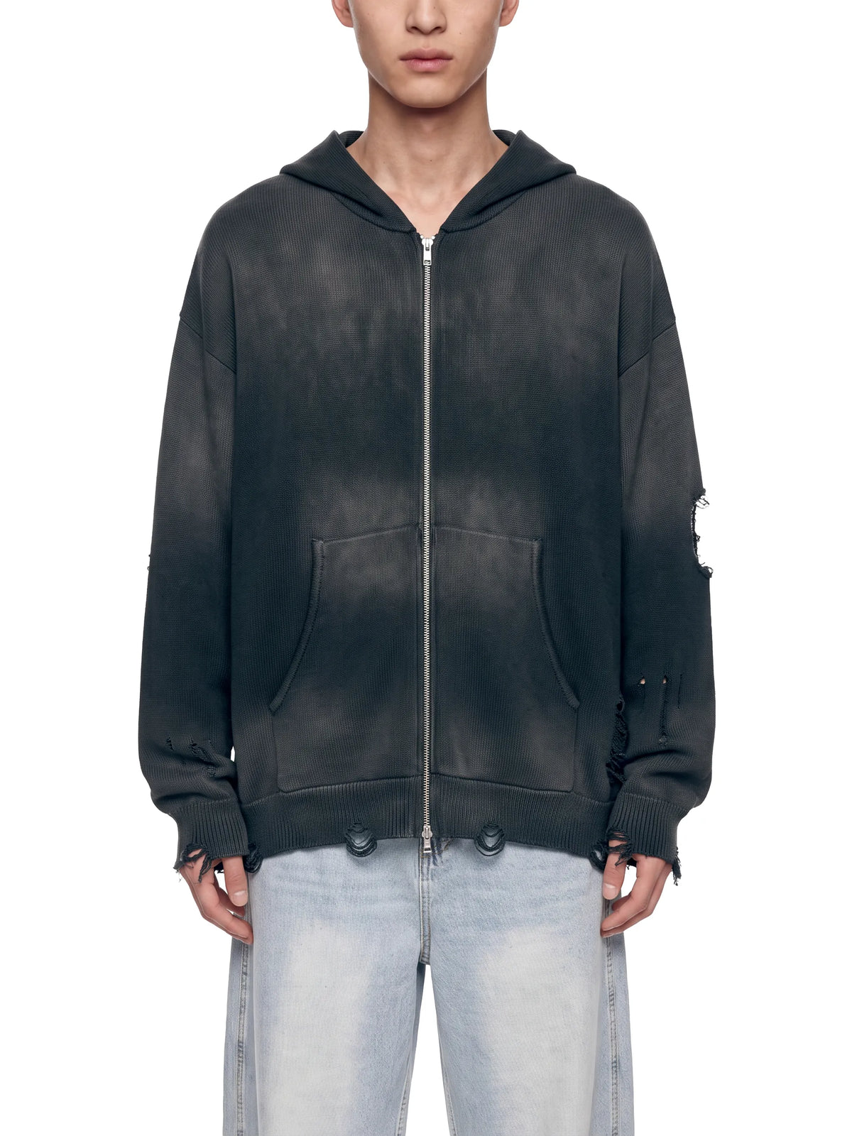 Distressed Full Zip Hoodie