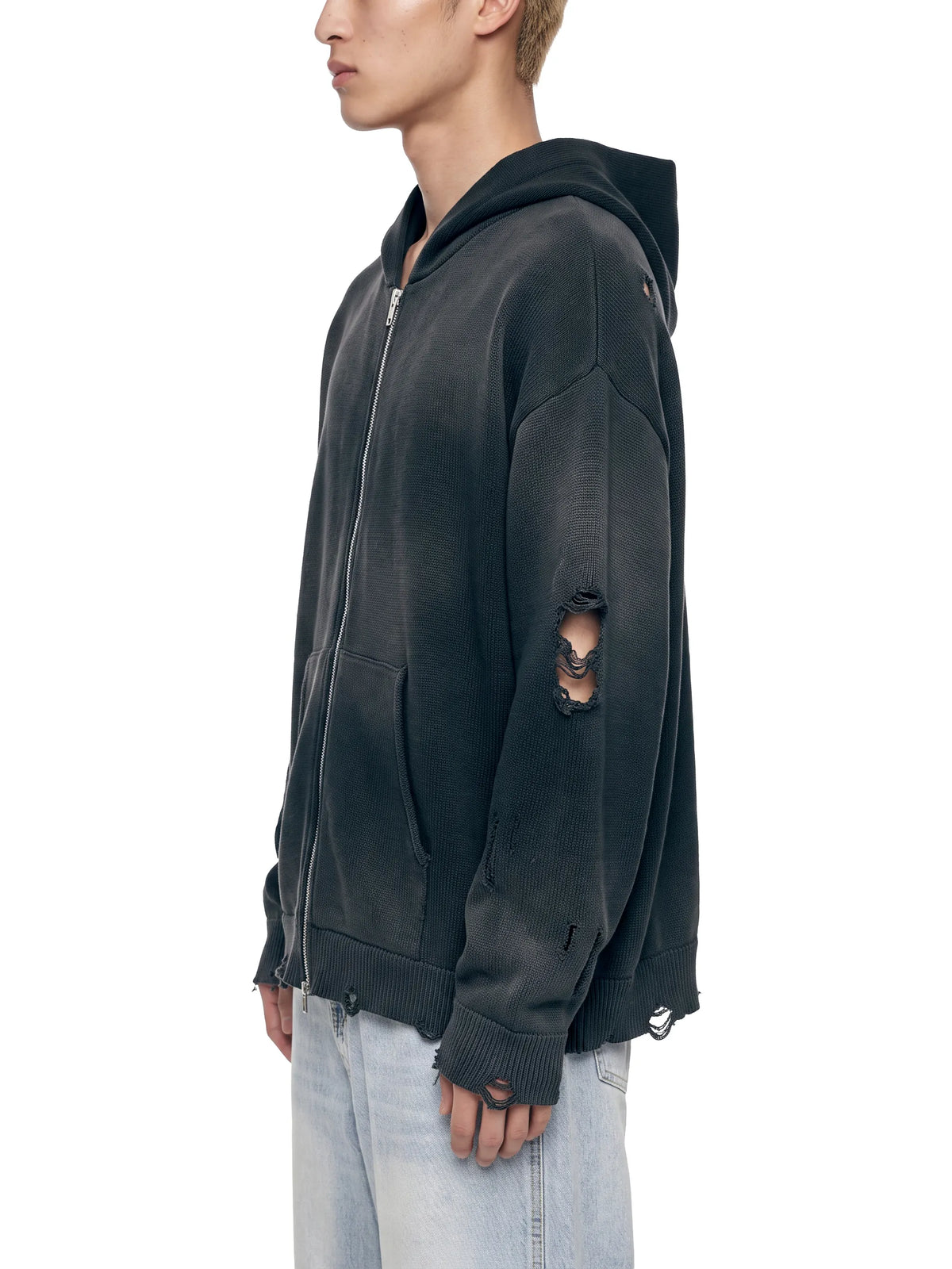 Distressed Full Zip Hoodie