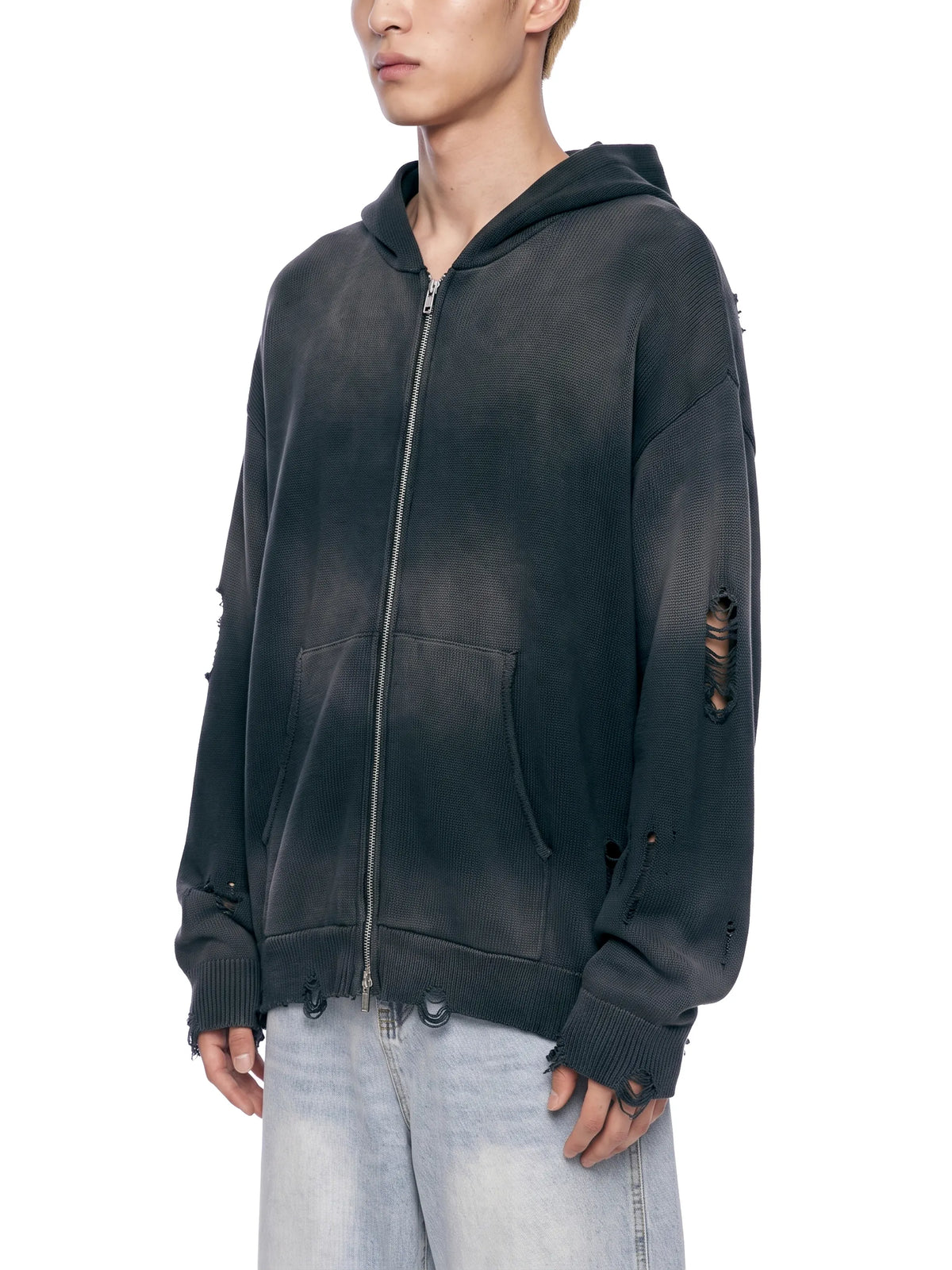 Distressed Full Zip Hoodie