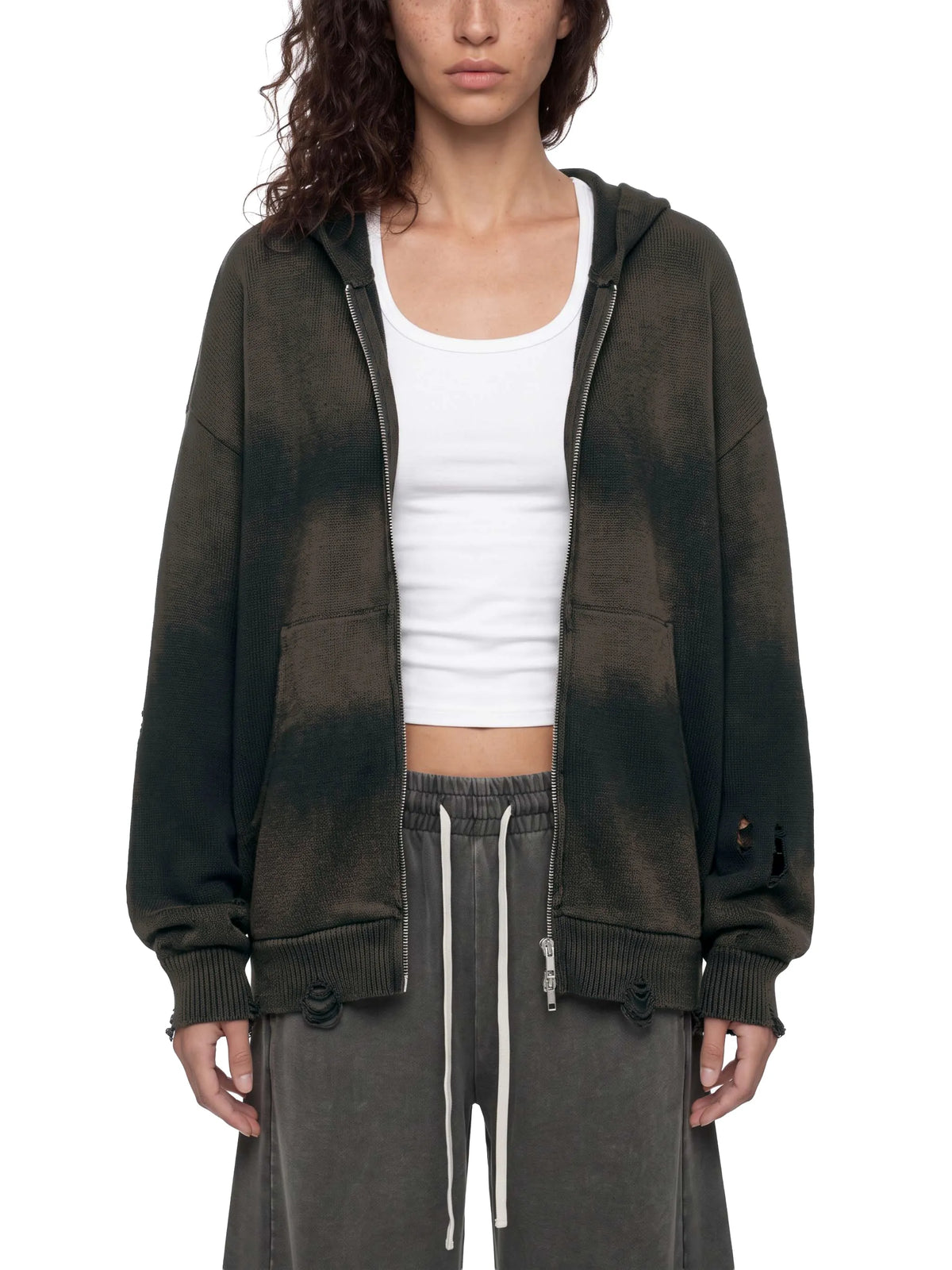 Distressed Full Zip Hoodie