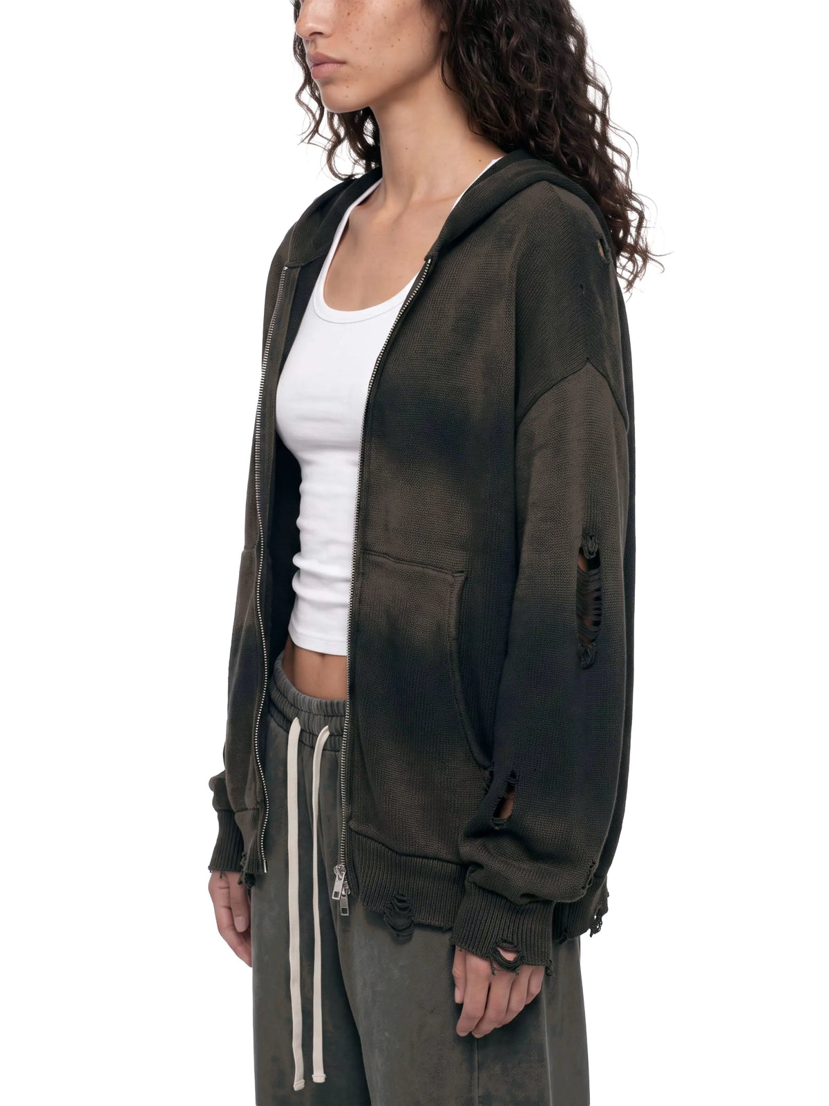 Distressed Full Zip Hoodie