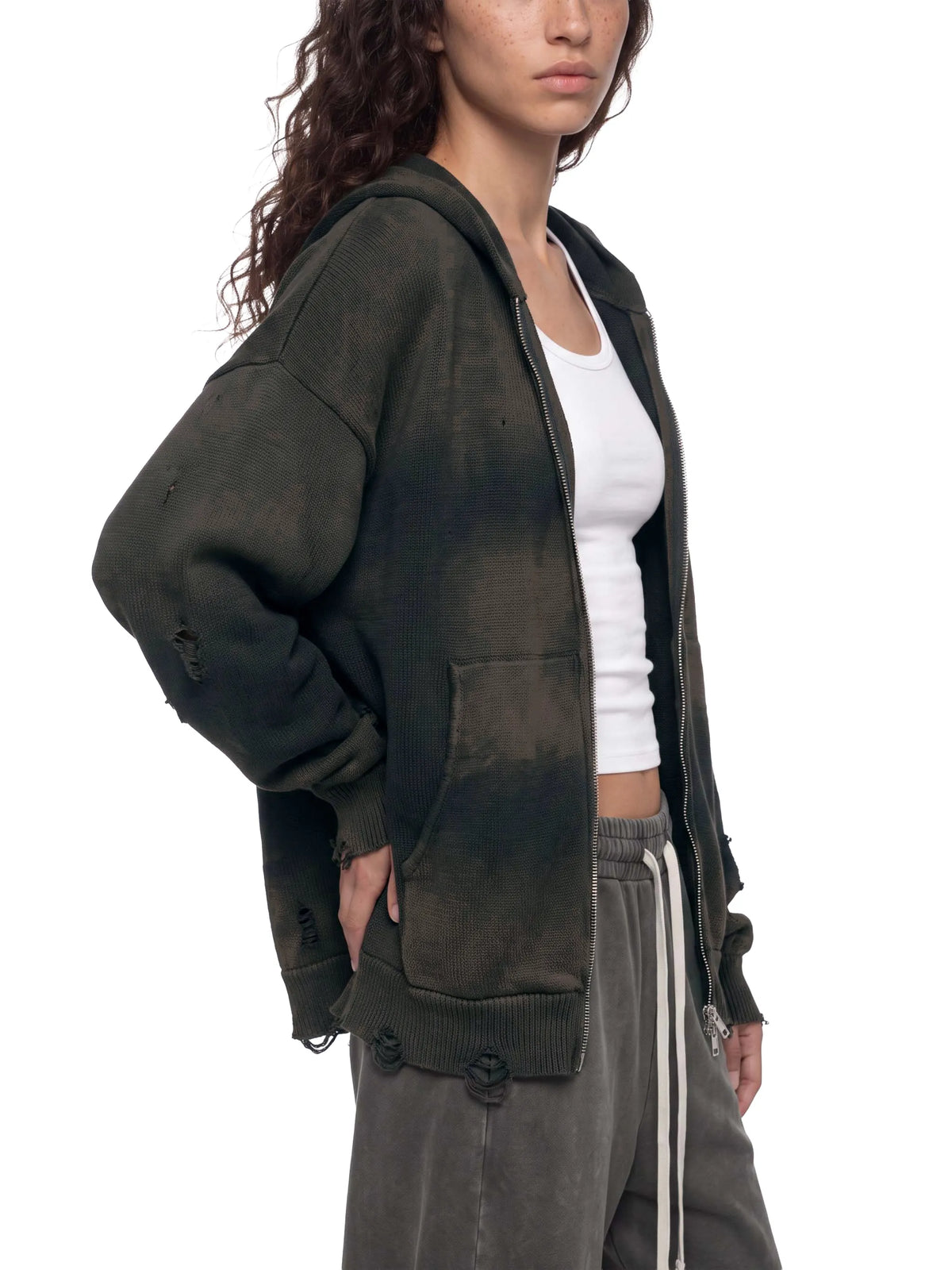 Distressed Full Zip Hoodie