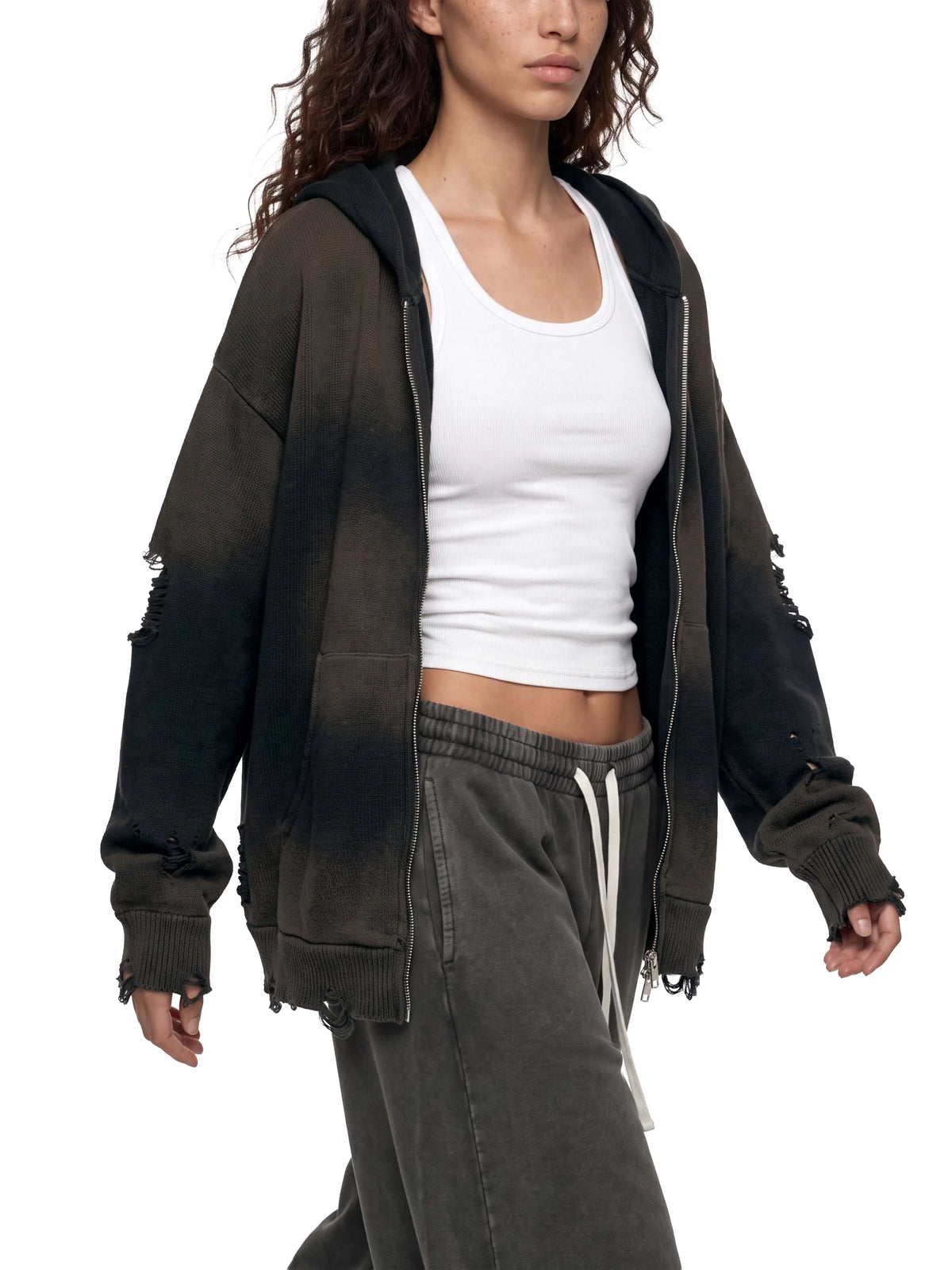 Distressed Full Zip Hoodie