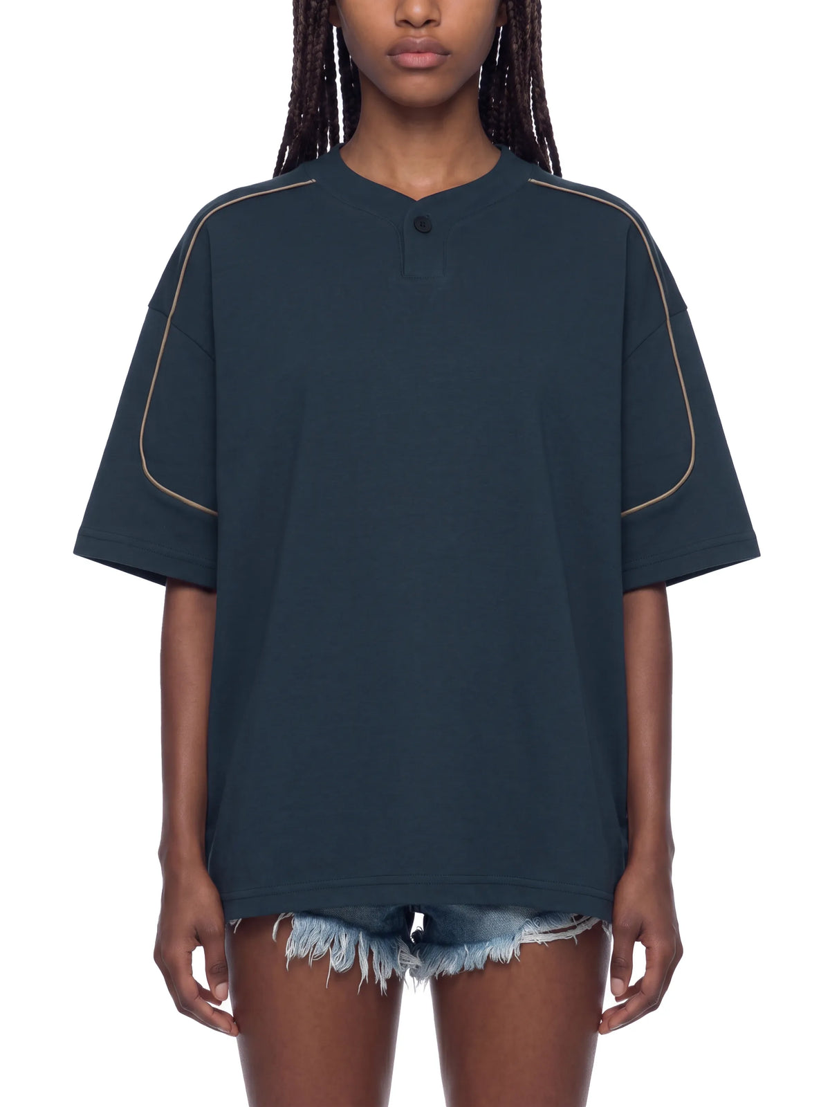 Oversized Piping Henley T-Shirt