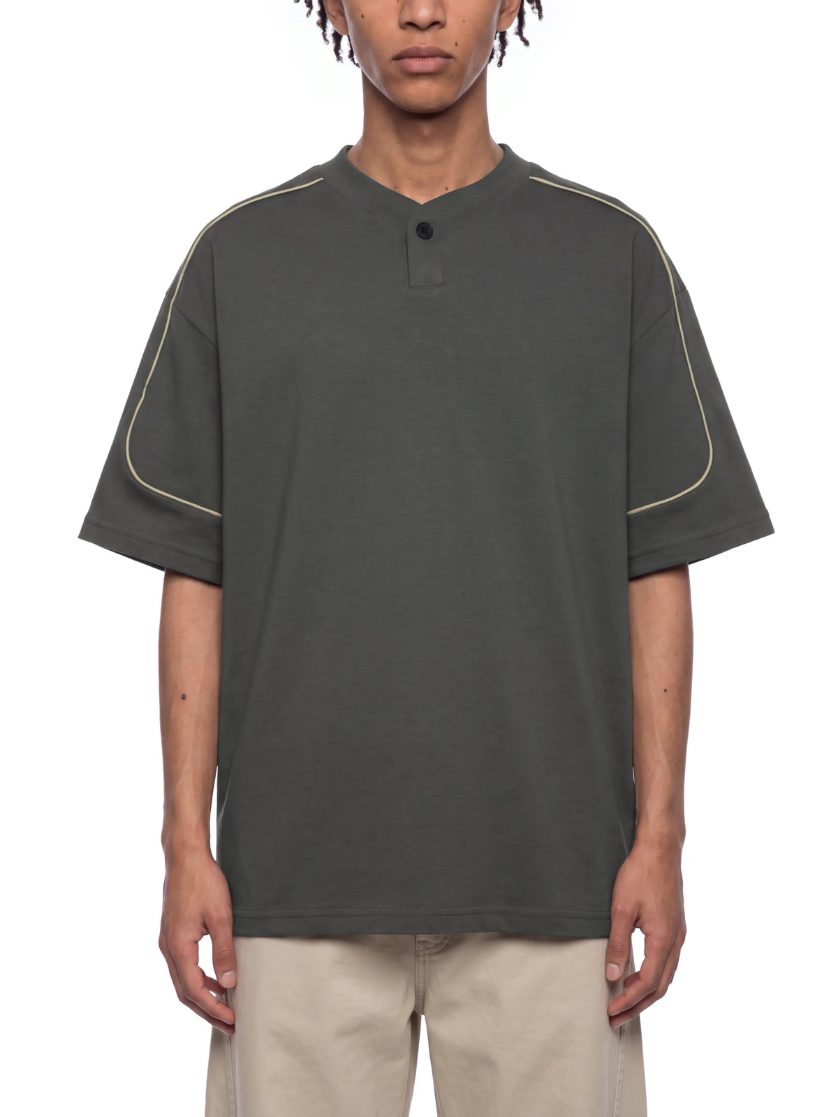 Oversized Piping Henley T-Shirt