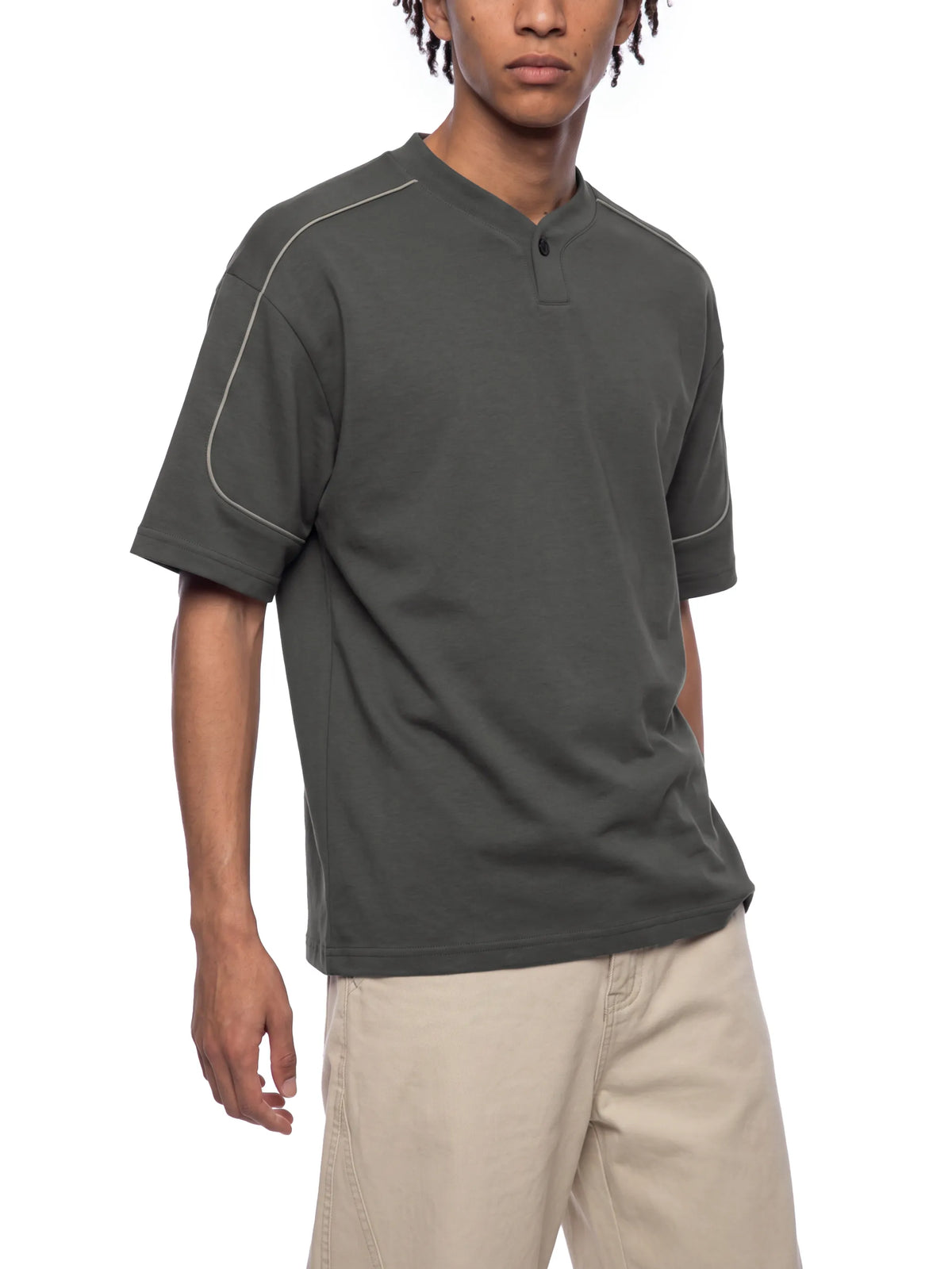 Oversized Piping Henley T-Shirt