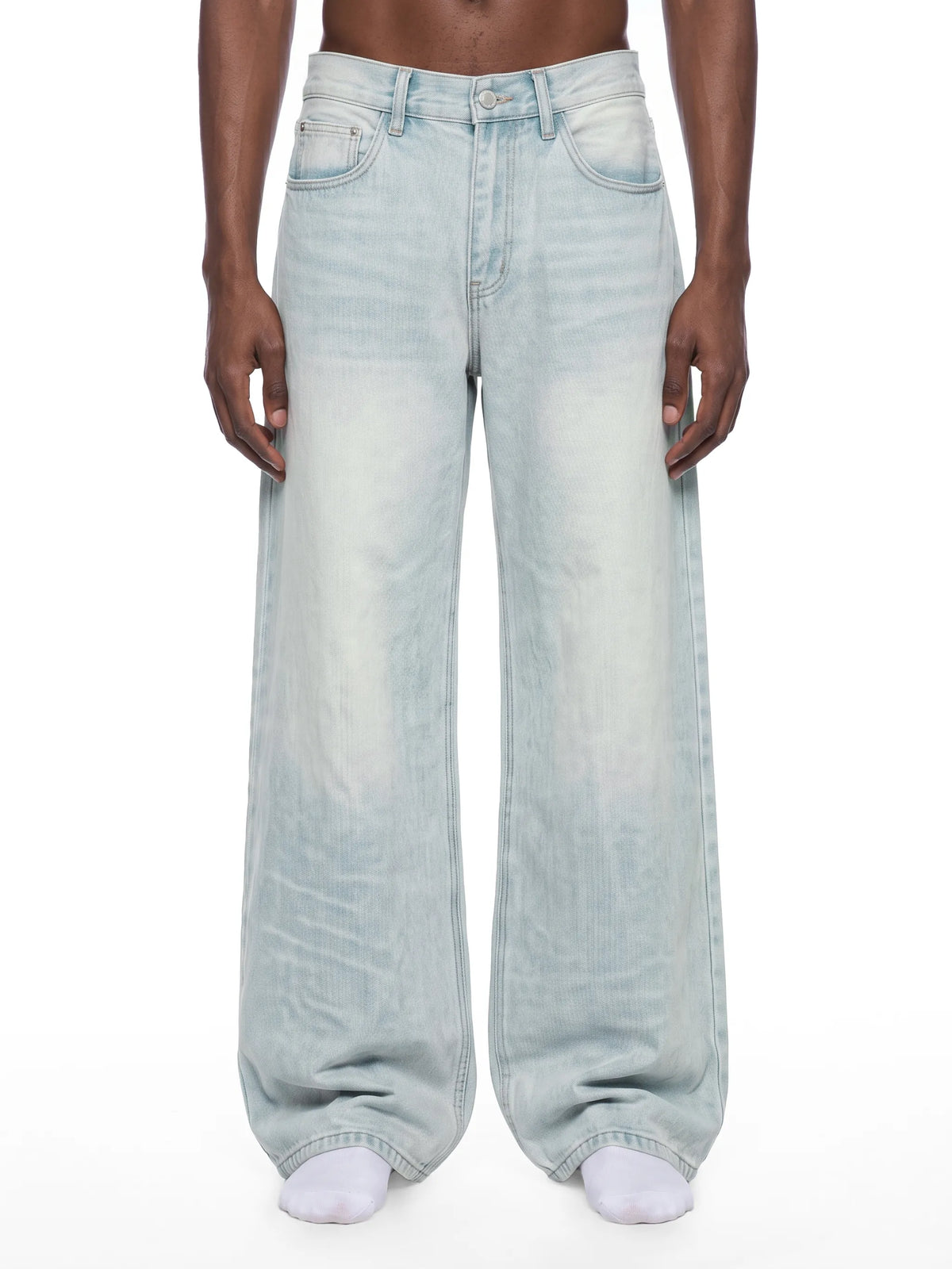Vintage Wash Wide Leg Denim Jeans