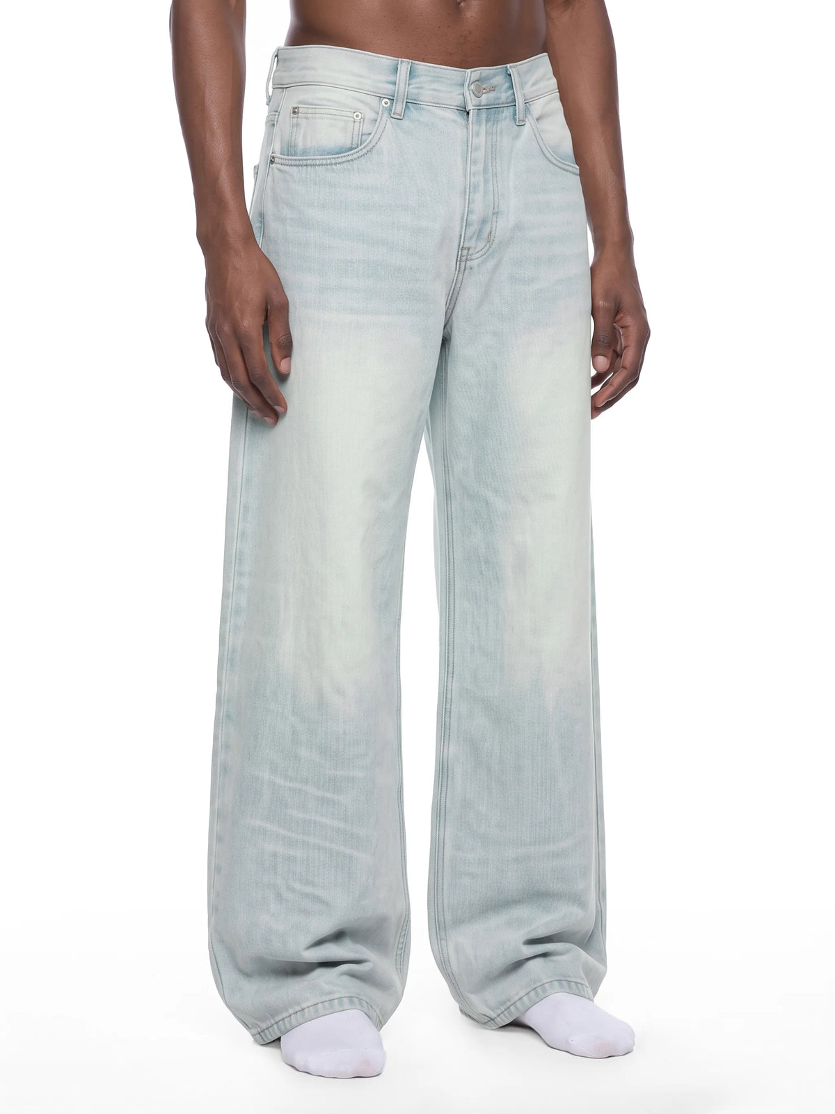 Vintage Wash Wide Leg Denim Jeans